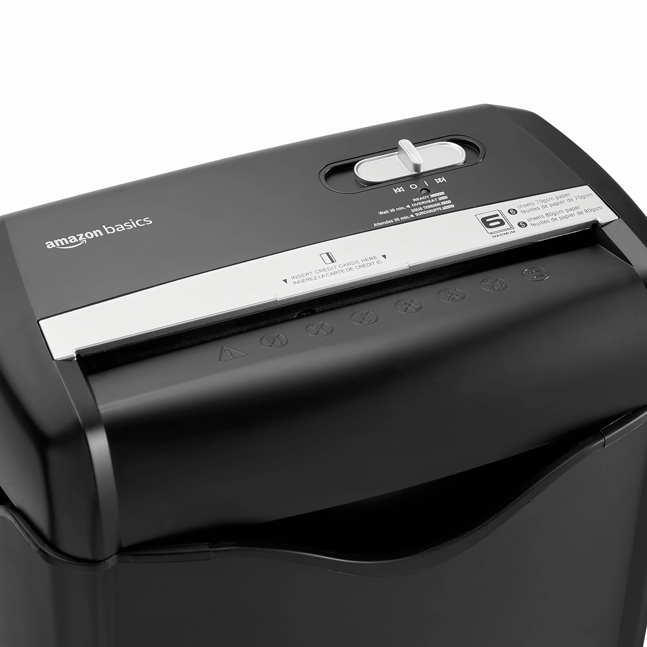 Amazon Basics Destructeur de Documents Cartes de crédit 5-6 Feuilles coupe croisée Noir