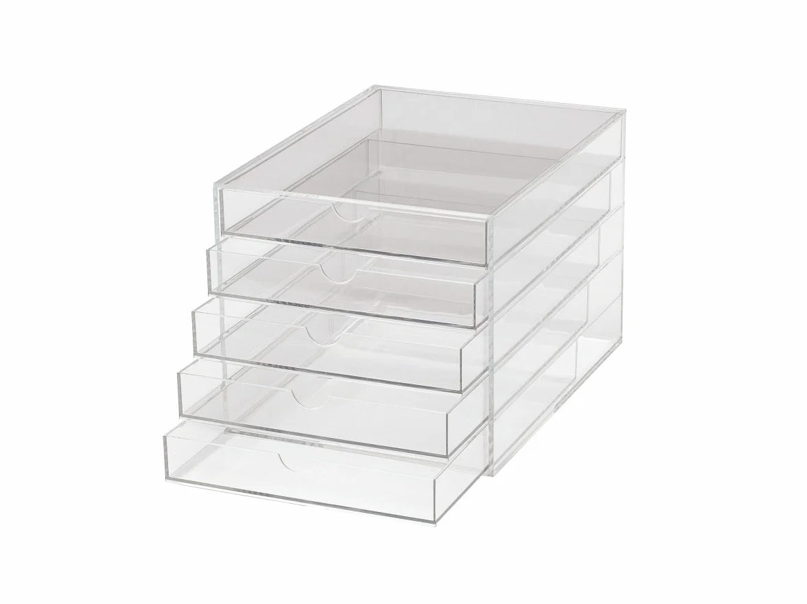 MAUL Boîte à Tiroirs A4 en Acrylique, Organiseur de Bureau avec 5 Compartiments pour le Rangement de Papier, Facture, Documents, Empilable sur le Bureau ou l'Étagère, Transparent