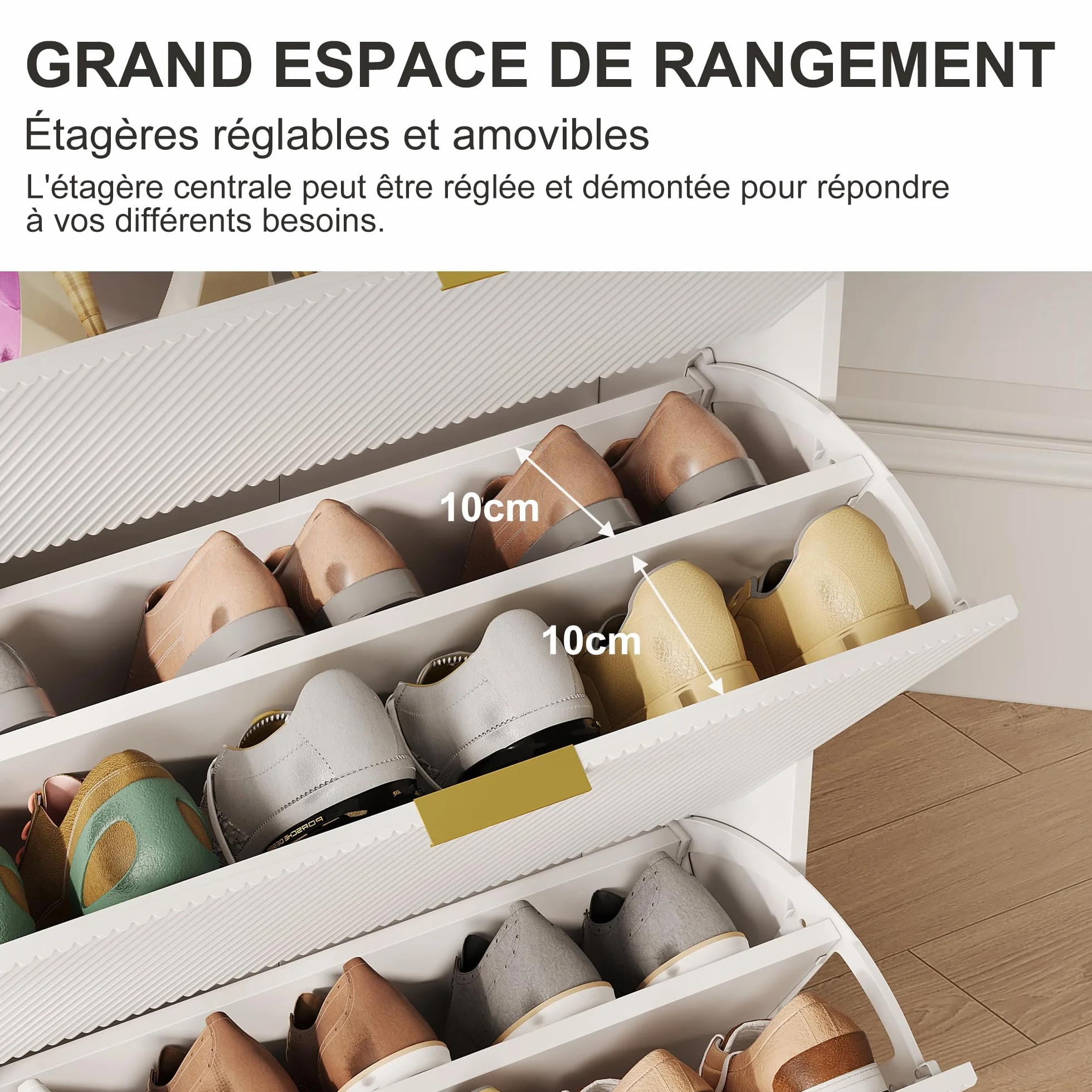 Armoire à Chaussures 15-20 Paires 3 Tiroirs Cloison Réglable 77x24x133.5 cm Blanc