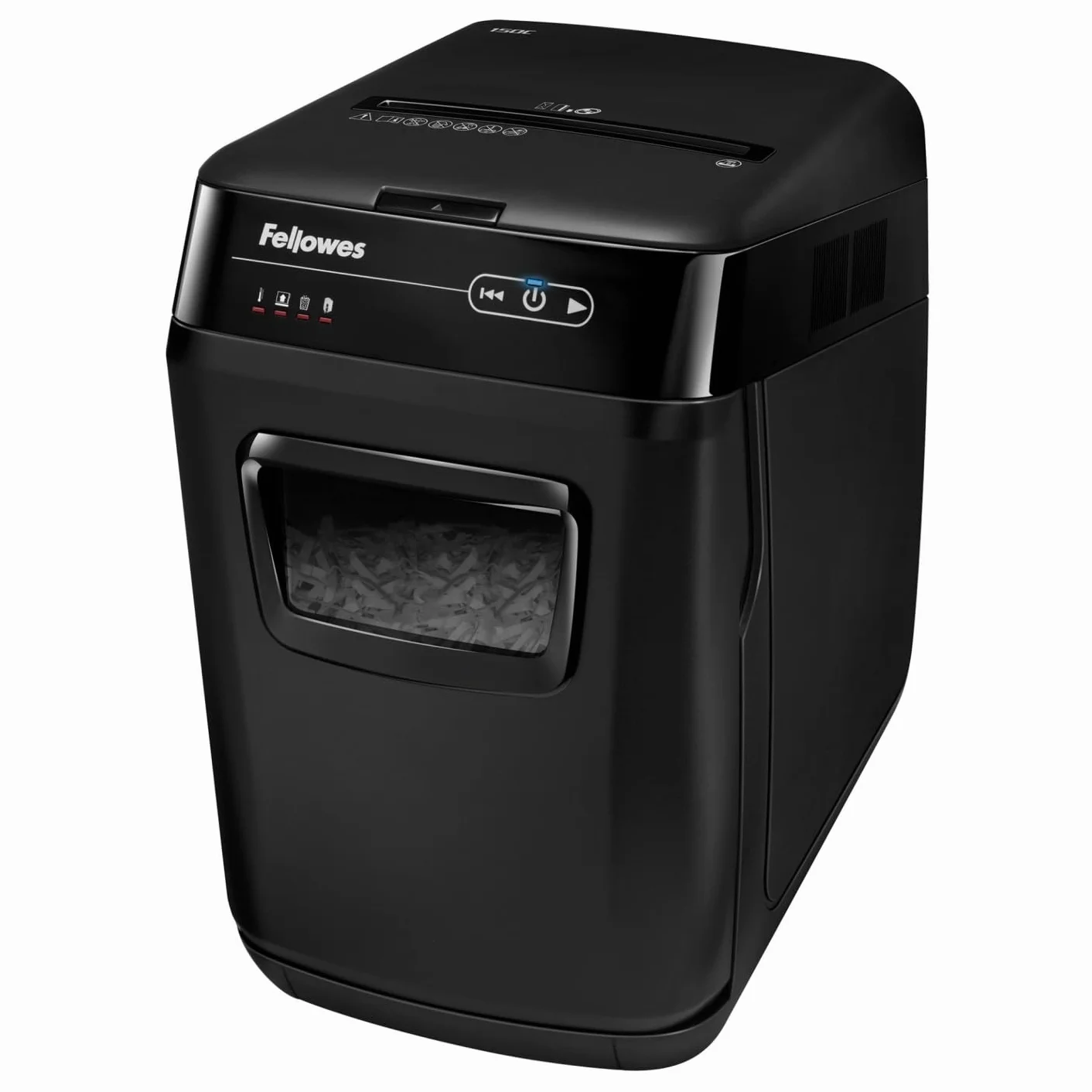 Fellowes Destructeur de Documents Automatique AutoMax 150C, Coupe Croisée, Sécurité DIN P-4, 150 Feuilles, Corbeille 32L, Professionnel, Auto Reverse, Silencieux, Mise en Veille Automatique, 4680101
