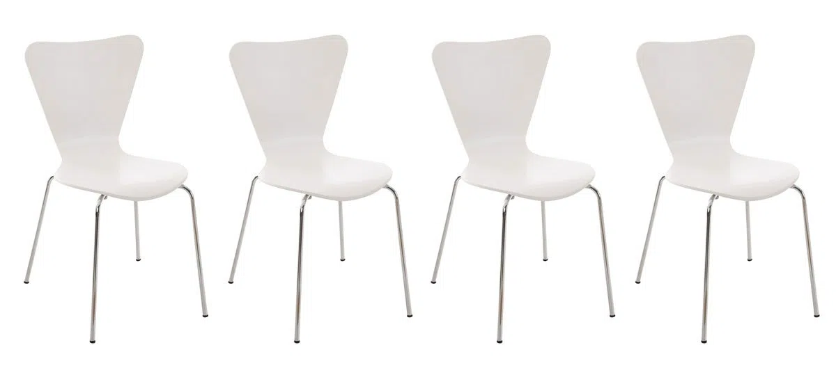 CLP Lot de 4 Chaises Empilables Calisto I Chaise De Visiteur avec Piètement Stable en Métal Chromé I Chaise pour Zone D'Attente, Couleur:Blanc