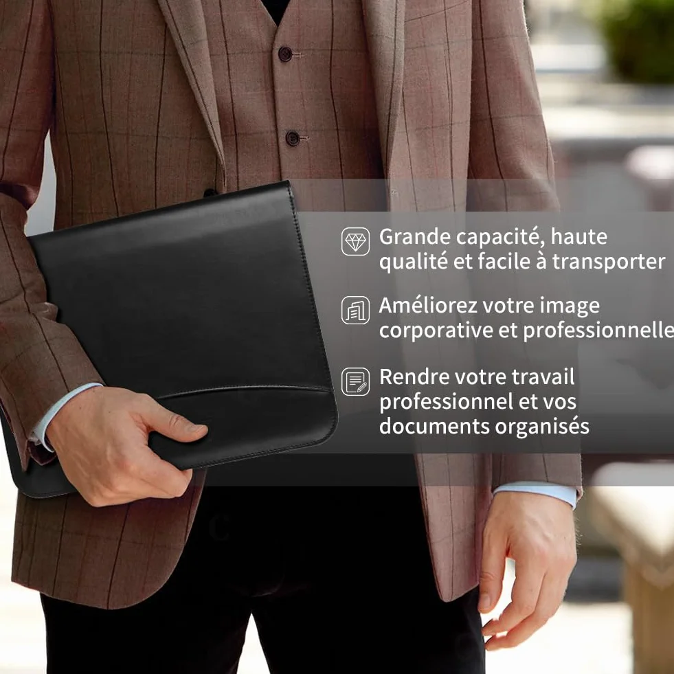 LOETAD Porte Documents A4 Homme Cuir Organiseur Bureau Support Presse-Papiers Poche Téléphone