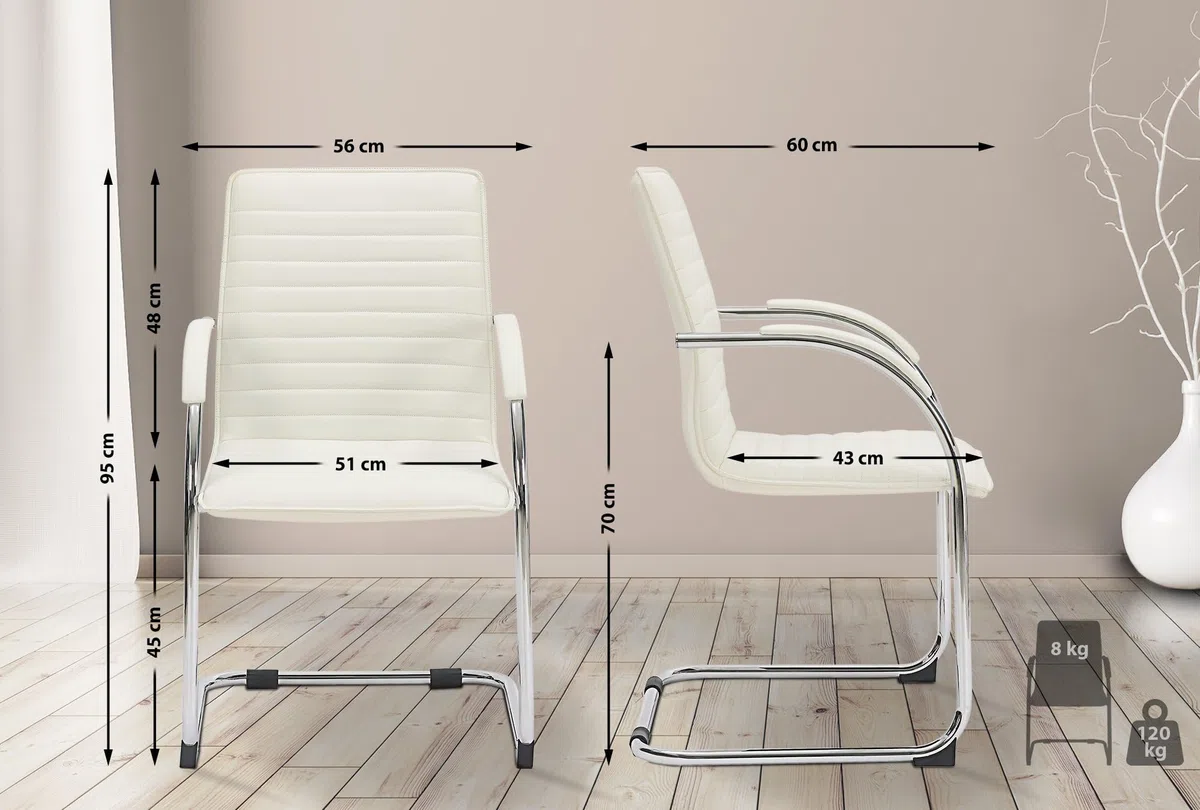 CLP Chaise Visiteur Tira Similicuir I Chaise Cantilever avec Assise rembourrée, Couleur:Blanc