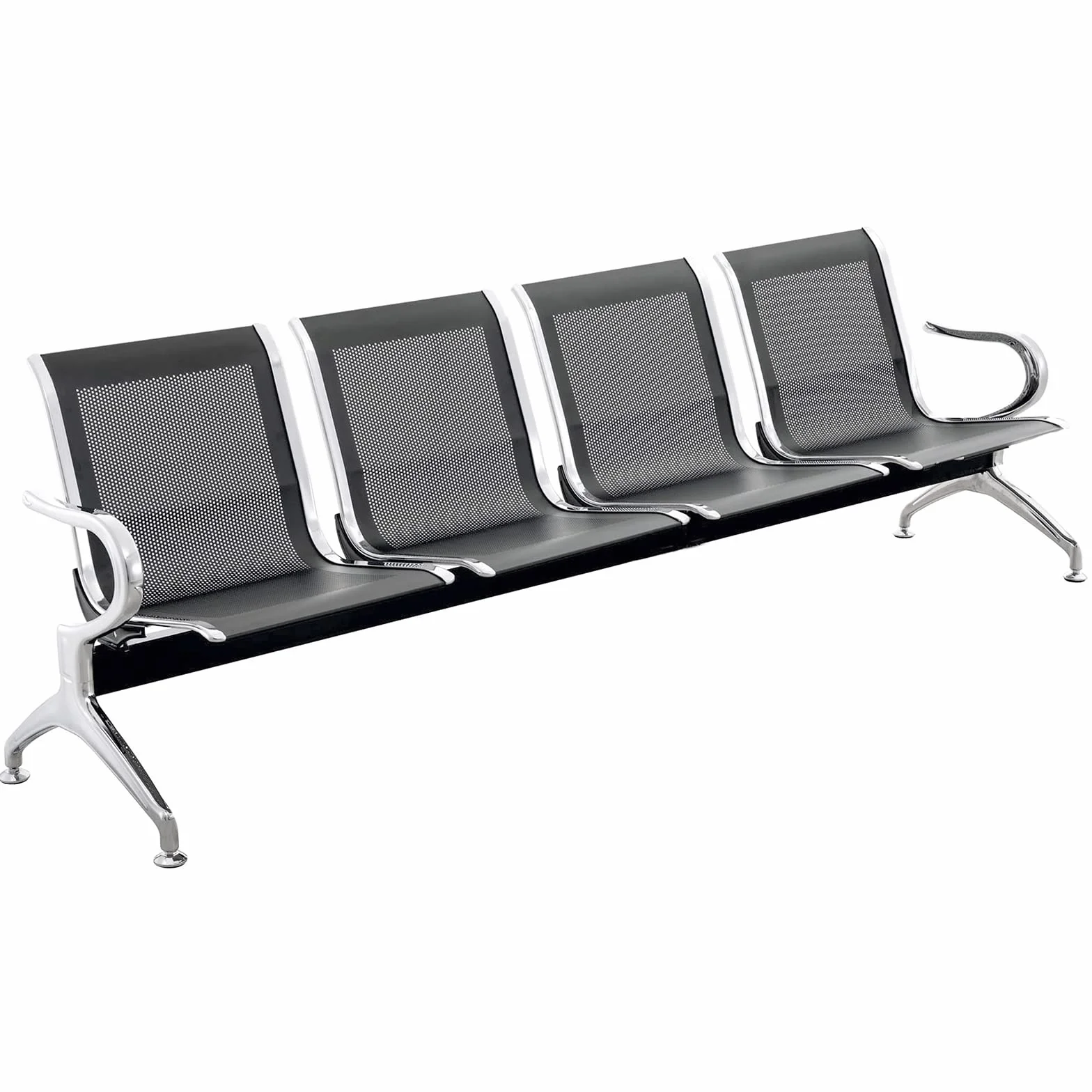 PrimeMatik - Chaises sur poutre pour salle d'attente avec 4 sièges ergonomique noir