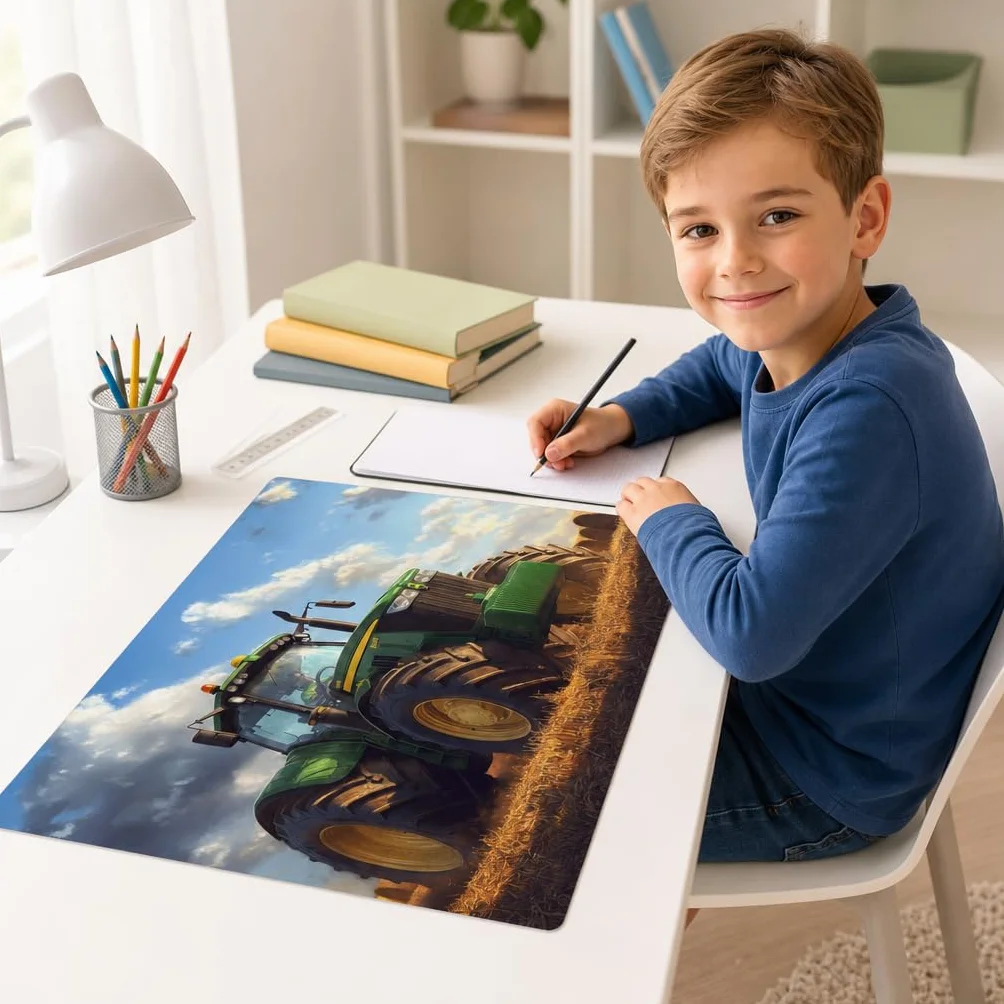 Sous-main effaçable pour enfants Tracteur agricole 60 x 40 cm vinyle Fabriqué en Allemagne