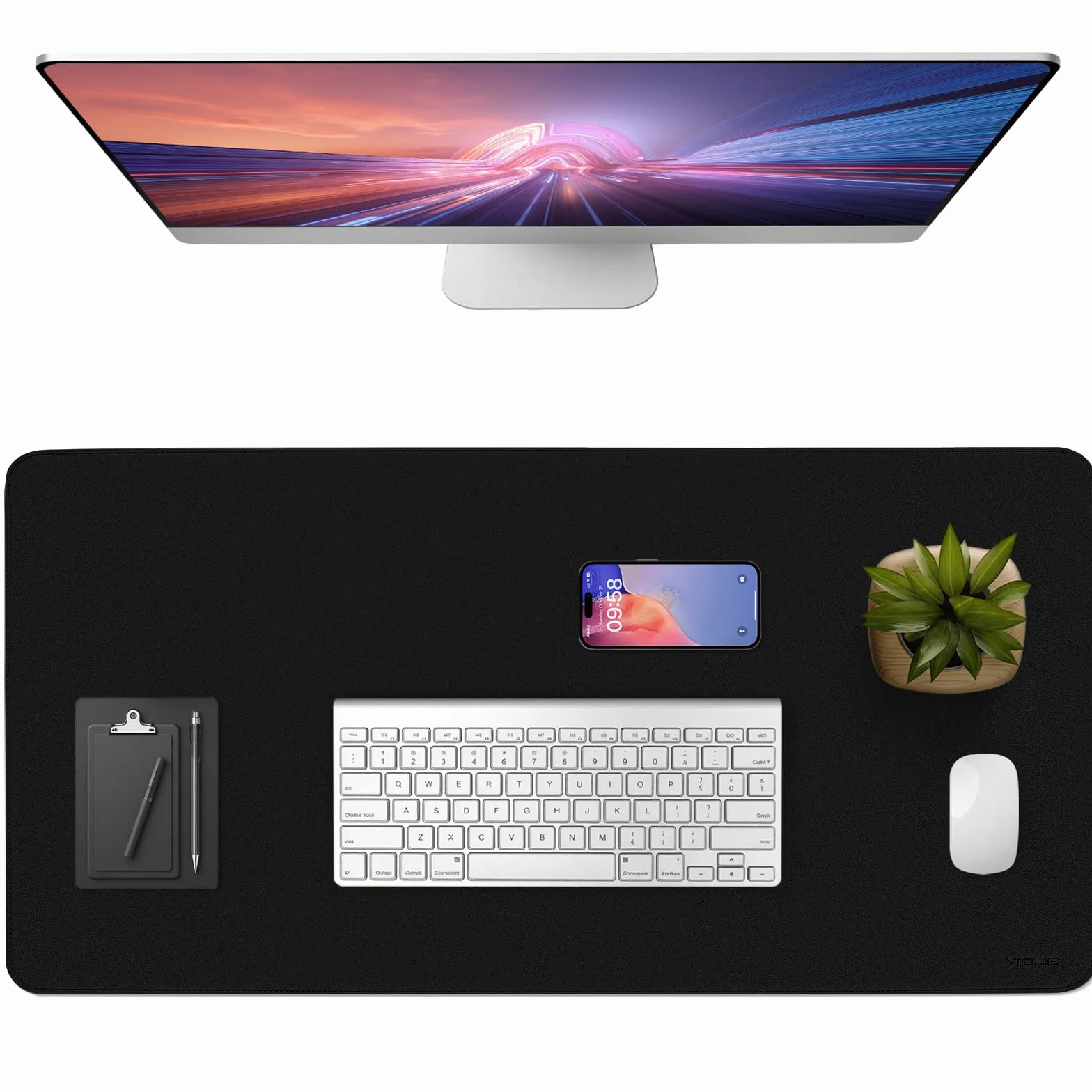 Vicwe Sous-Main 120x43cm Tapis de Souris en Cuir PU Antidérapant Imperméable Noir