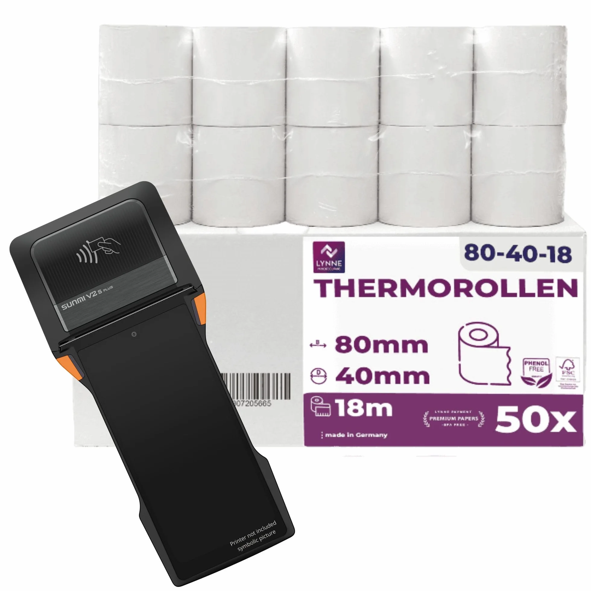 Rouleau Thermique 80x40x12 Bobine 80x40 pour Imprimante Thermique 80mm x 18m x 12mm Sans BPA 50x