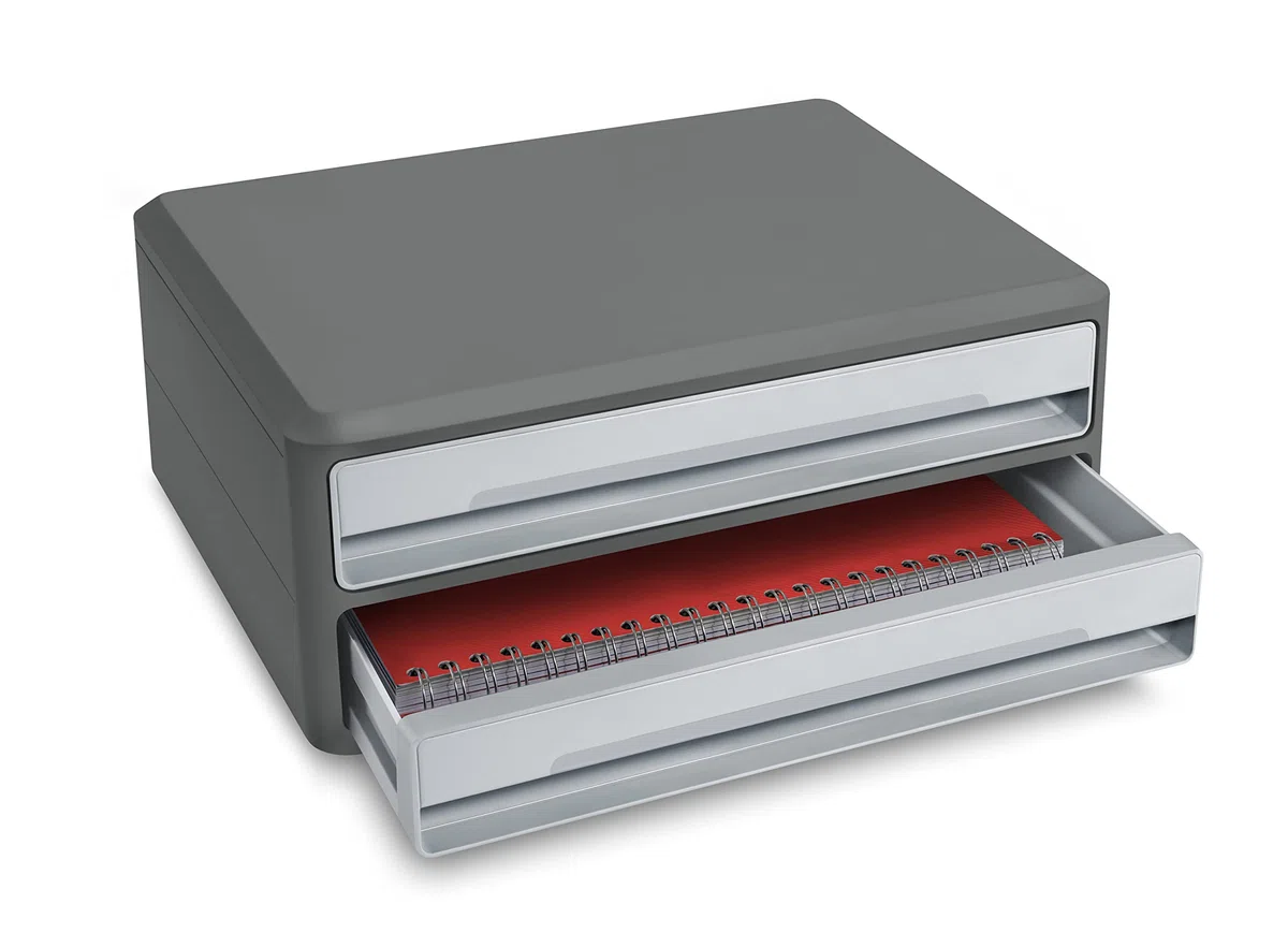 CEP Support d'écran PC ordinateur Module de Rangement 2 Tiroirs Réhausseur de moniteur MoovUp Gris Plastique Recyclé