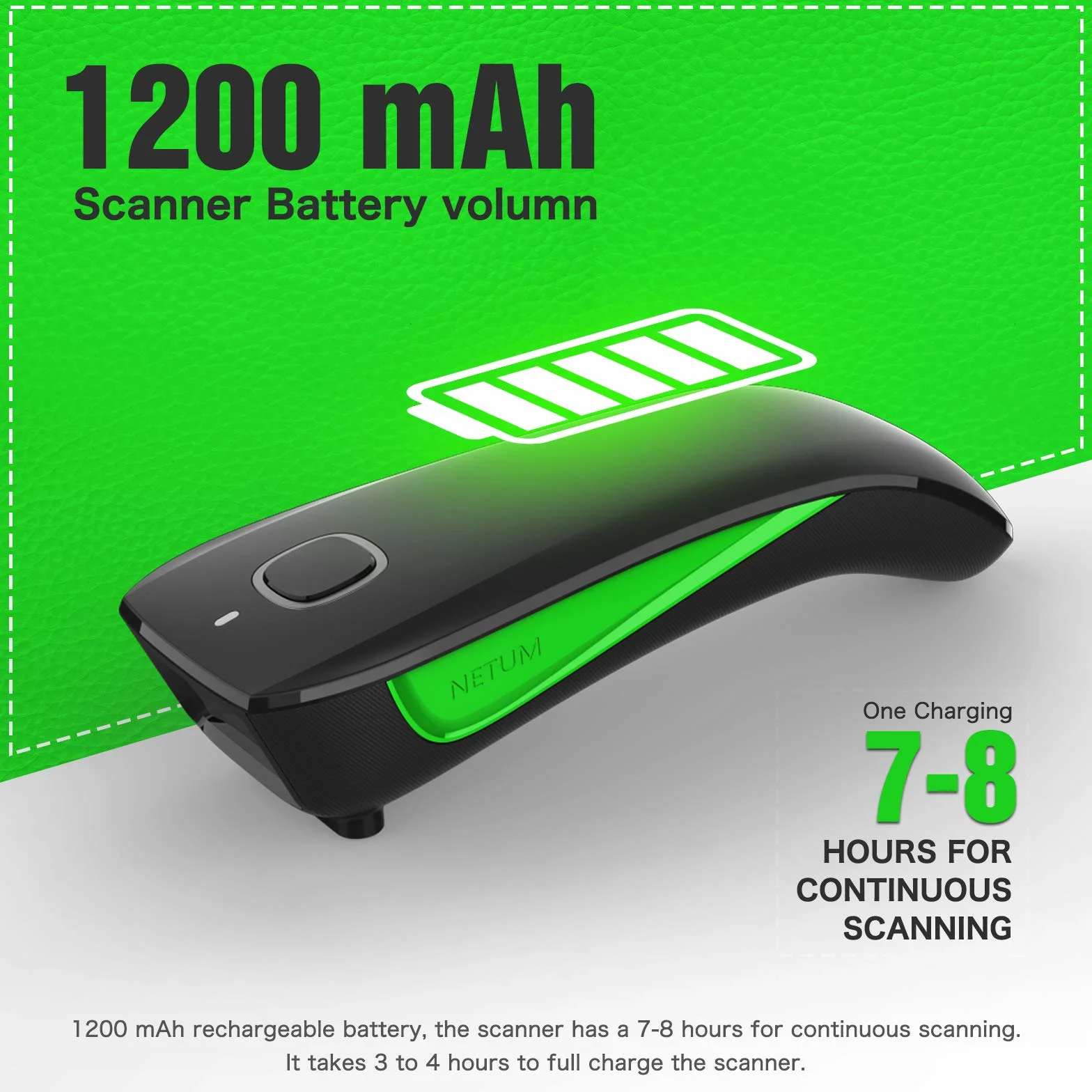 NETUM C740 Bluetooth Barcode Scanner sans Fil 1D pour Tablette iPhone iPad Android iOS PC POS