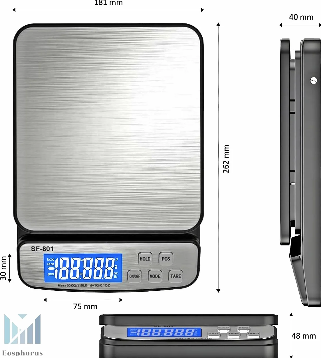 Balance Numérique pour Colis 50kg, Pèse-Colis Précision, Adaptateur Secteur