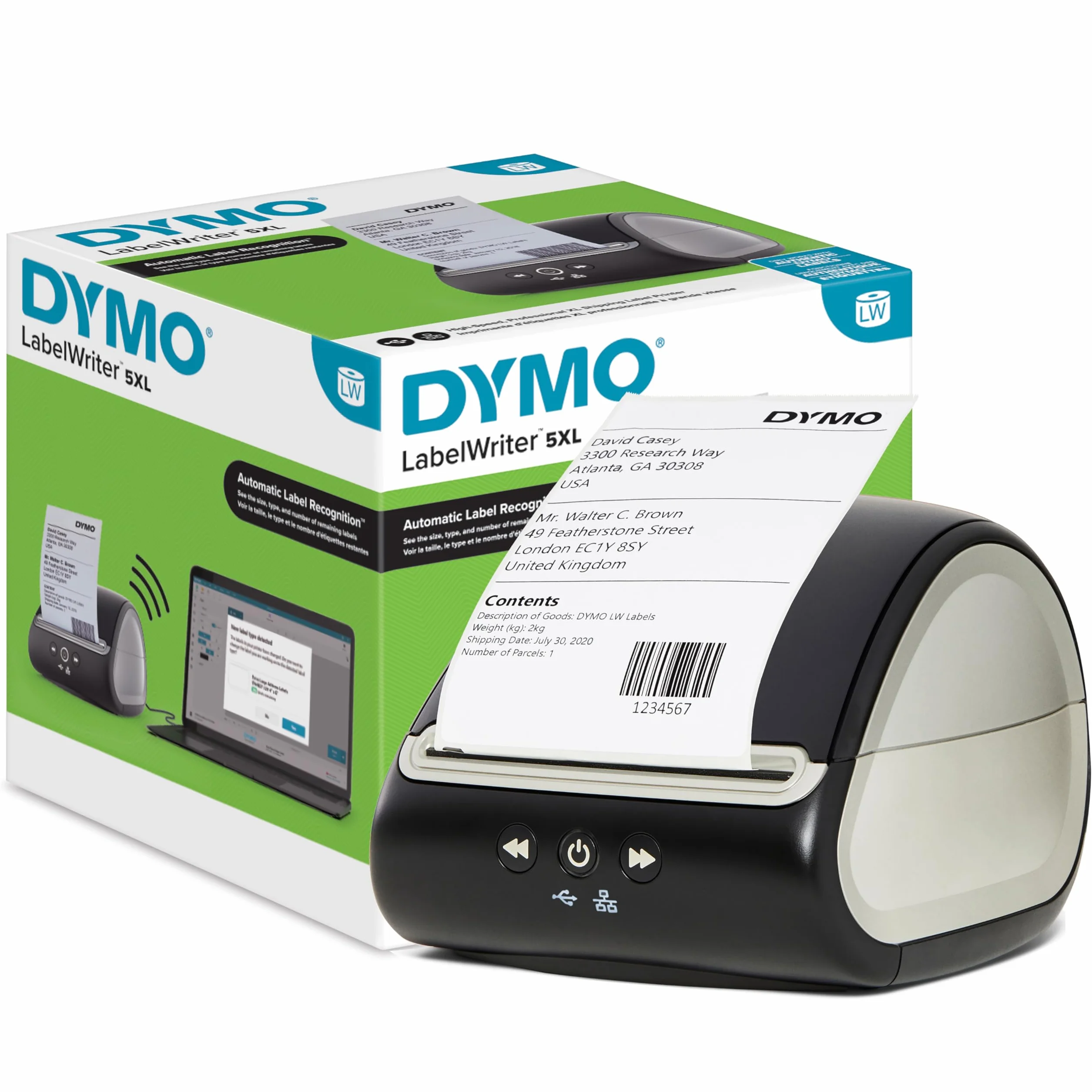 Dymo LabelWriter 5XL Label Printer with Automatic Label Recognition for Extra-Wide Shipping Labels, UK 3 Pin Plug