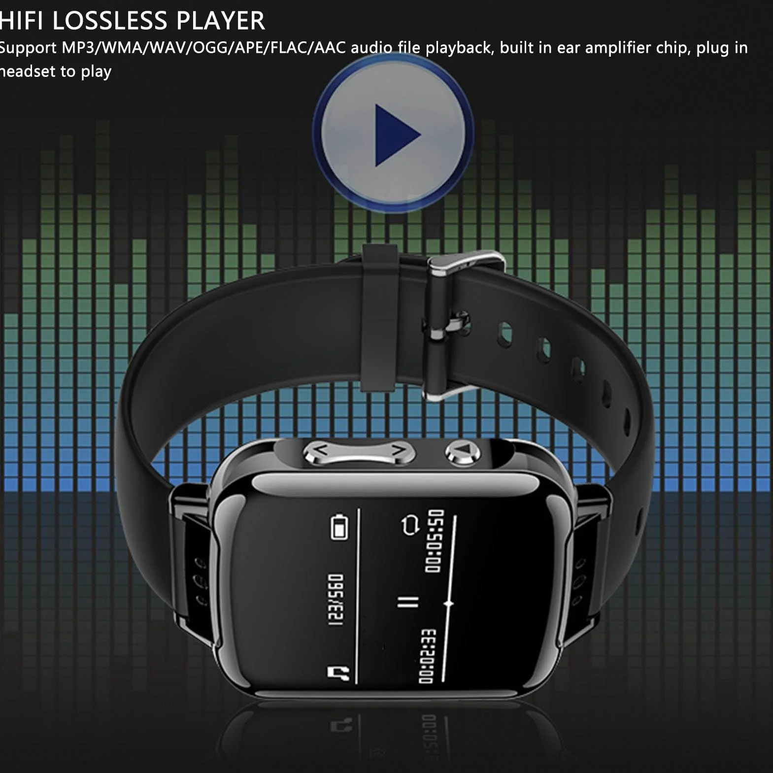 Montre Intelligente BT4.2 Enregistreur Vocal Lecteur MP3 Réduction de Bruit Bracelet Sport