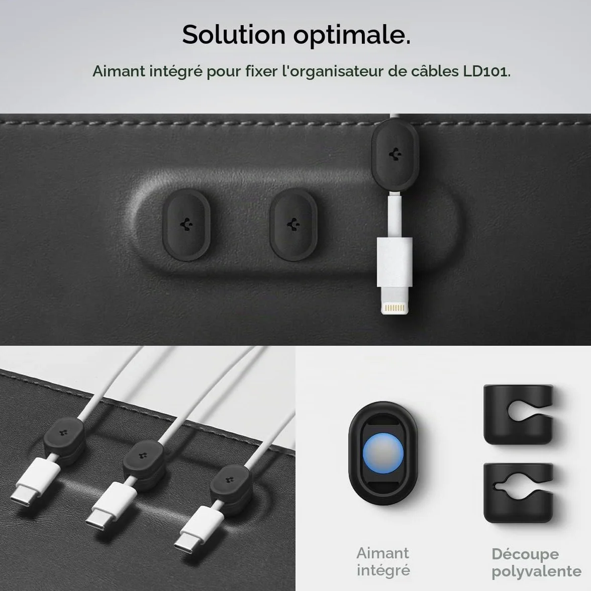 Spigen Tapis de Bureau Aimant Intégré Organisateur Câbles Sous-main Cuir PU Végan Tapis Souris XXL Imperméable Base Gomme Antidérapante Noir