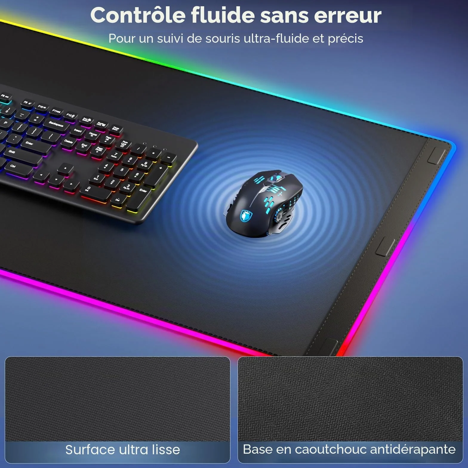 KDD Tapis de Souris avec Support Téléphone Pliable - Recharge sans Fil Rapide 15 W - sous-Main Gaming Surface Ultra-Lisse, Base Antidérapante
