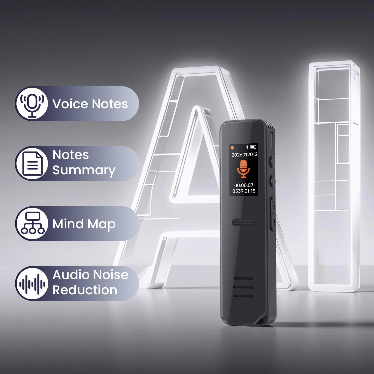 NEWYES Enregistreur Vocal IA 64GB Dictaphone Audio Numérique Magnétophone Mini Stylo avec Transcription Résumé Réduction de Bruit