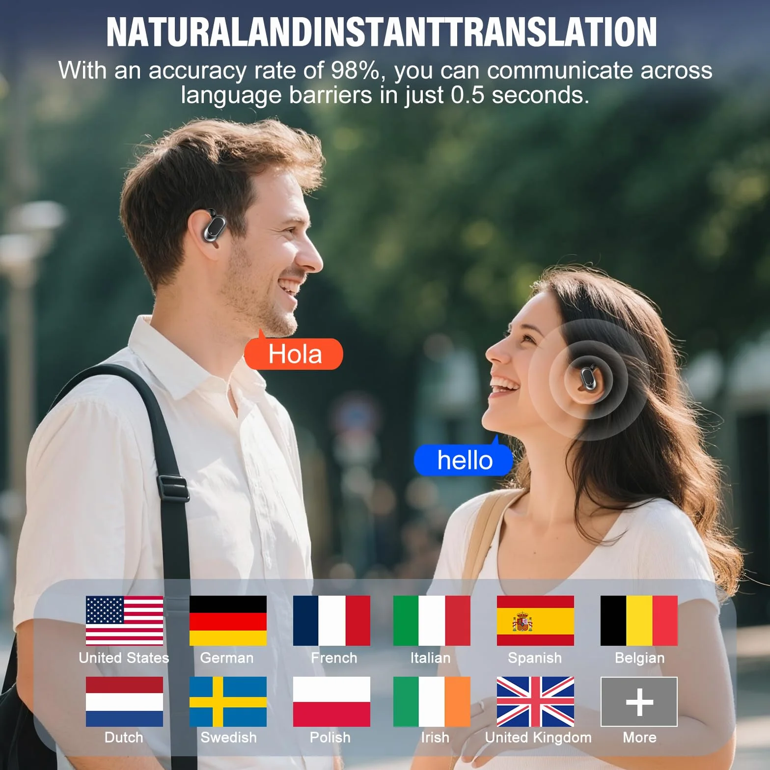 STECEi Écouteur Traducteur Instantané Bluetooth 5.4 sans Fil 164 Langues 40 Heure 3 en 1 AI Traduction Vocale Noir Profond