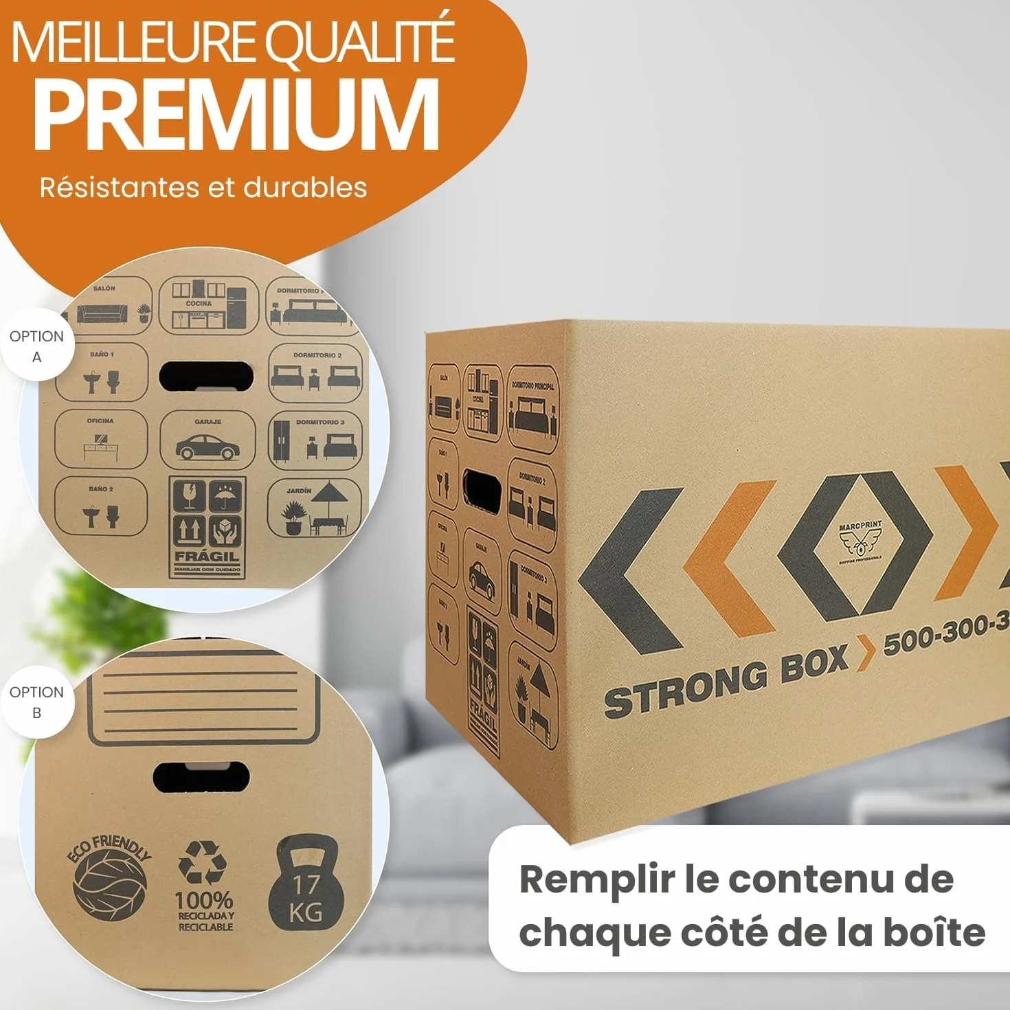 Cartons de déménagement renforcés 50x30x30 cm Certifié FSC Lot de 20