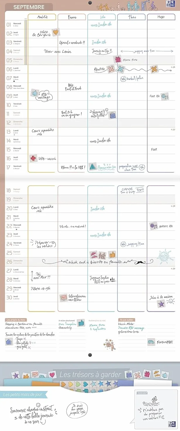 OXFORD Calendrier Planning Mural Familial 16 Mois 30x30 cm Septembre 2026 Décembre 2027