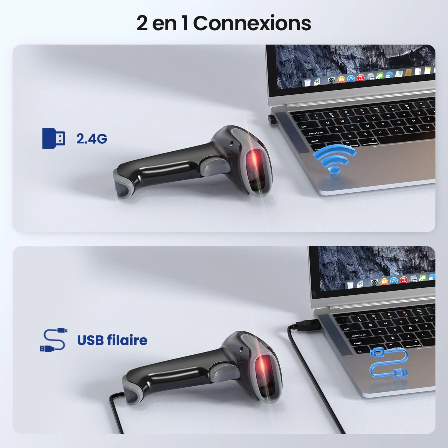 Eyoyo Lecteur de Codes-Barres sans Fil 1D 2D 2.4G USB Portable