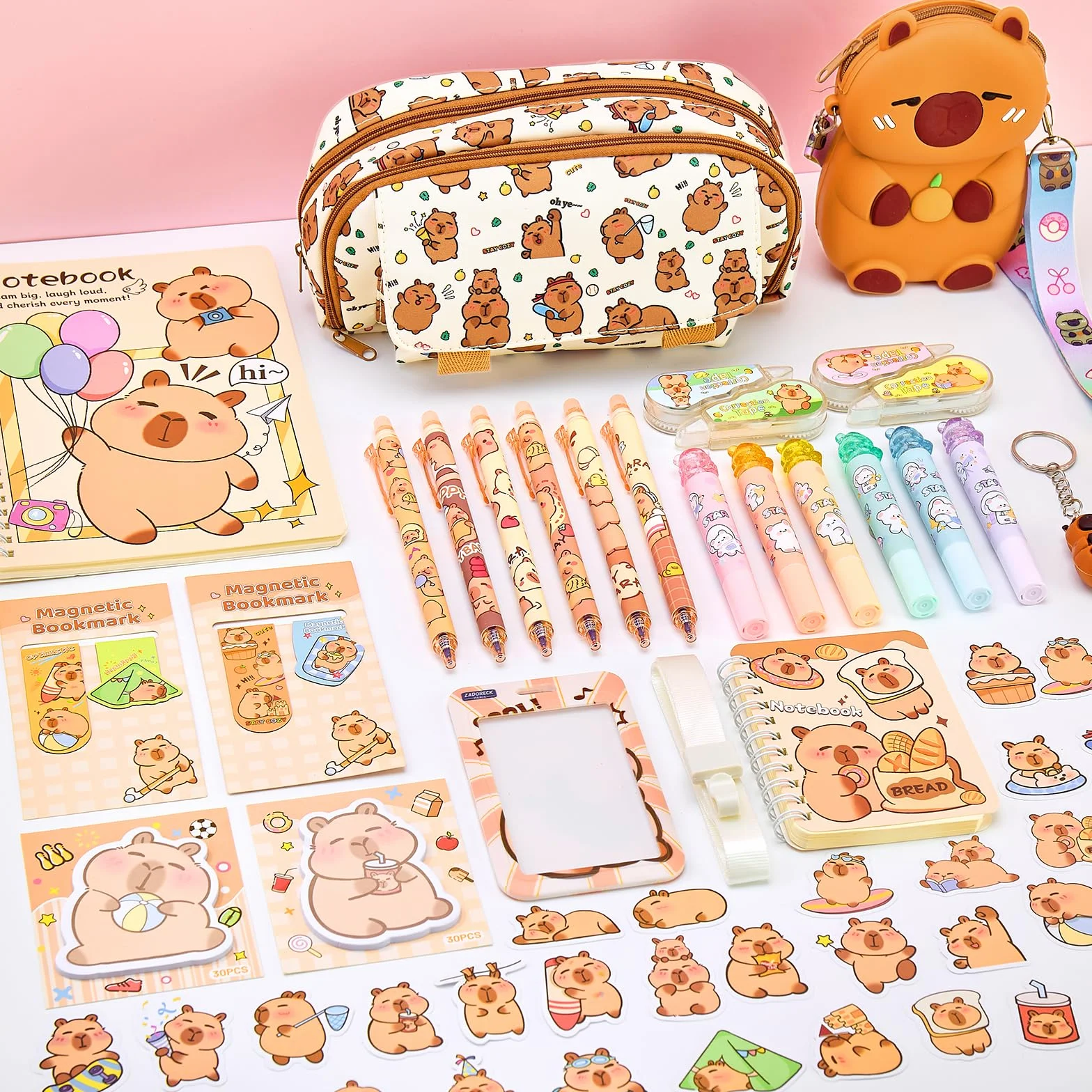 Capybara Ensemble Complet Fournitures Scolaires 30 Pièces Trousse Cadeau Fille Garçon 4-15 Ans
