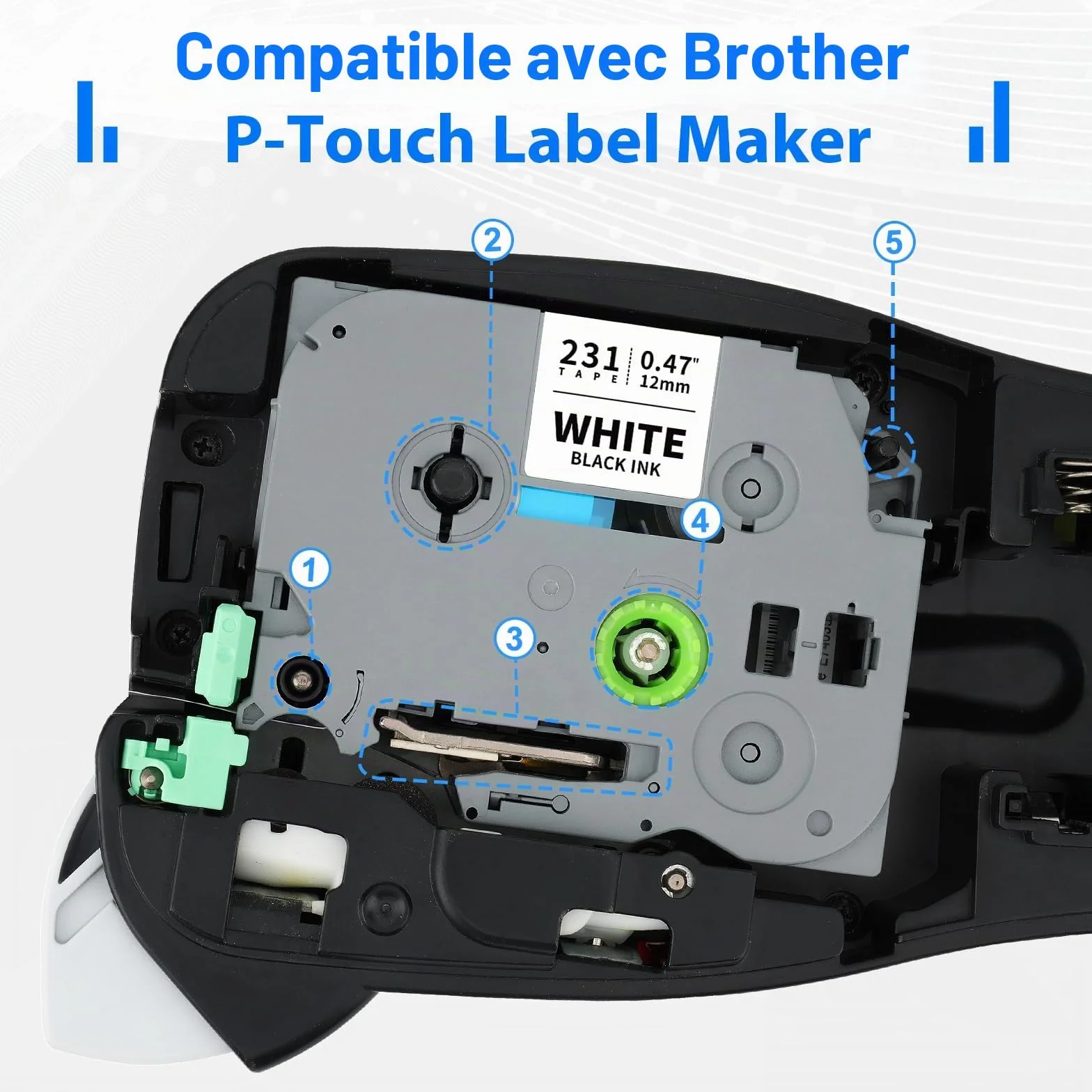 10 Pack 12mm Ruban Compatible avec TZe-231 Tze231 Tzc231 Tz231 pour Tze 12mm 0.47 laminated Tape Cassette pour Brother P-touch Etiqueteuse PT-H105 PT-H110LB PT-H107 H100R E110 D410 D210 1000