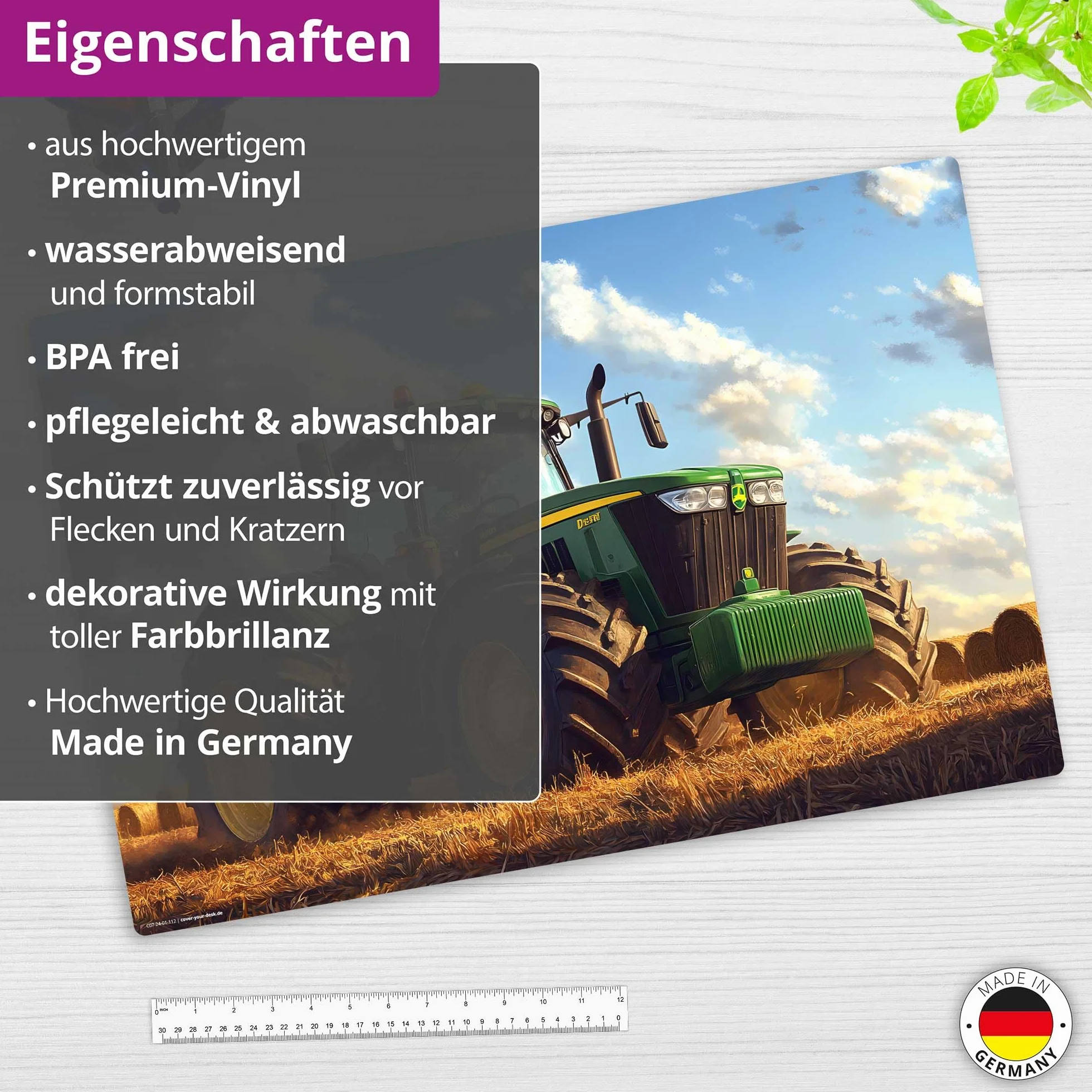 Sous-main effaçable pour enfants Tracteur agricole 60 x 40 cm vinyle Fabriqué en Allemagne