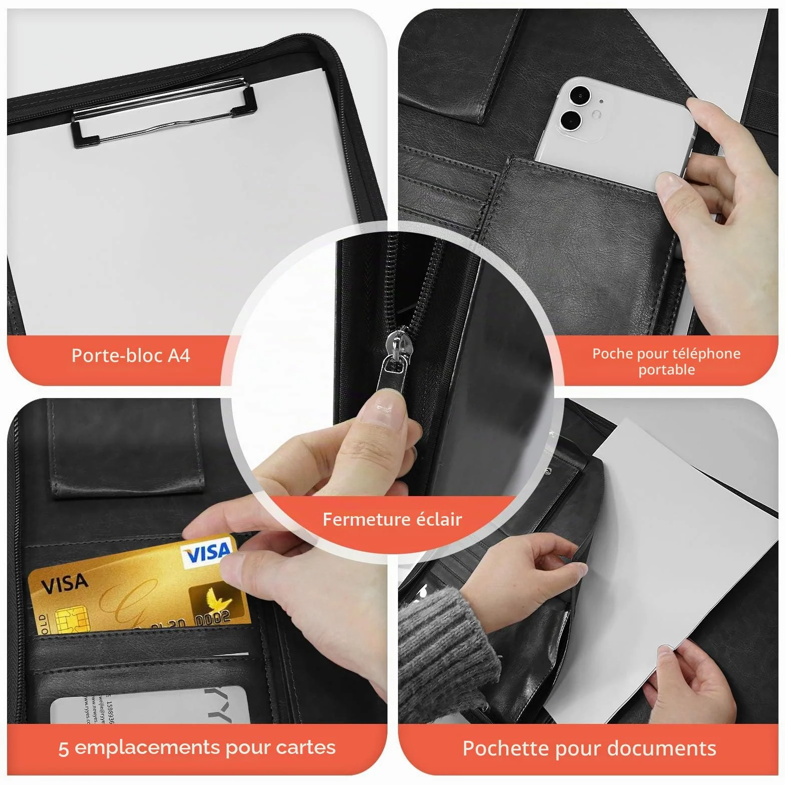 NEWYES Porte Document Cuir PU A4 Noir Organiseur de Conférence