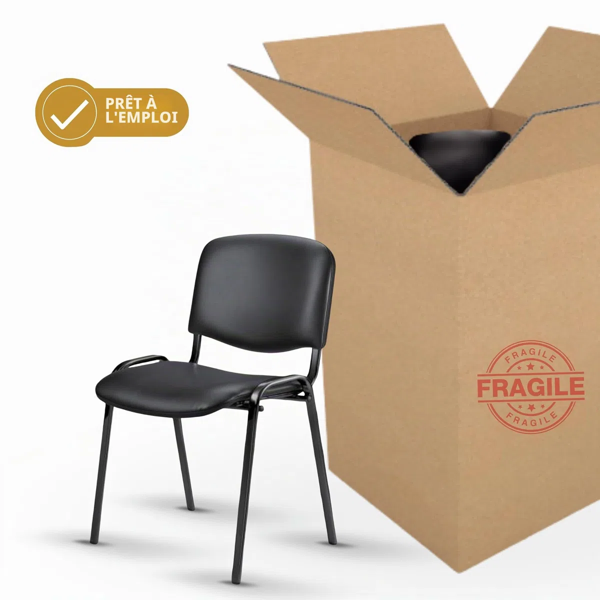 Topsit Lot de 4 Chaises Visiteur, chaises de conférence Structure en métal, rembourées et avec revêtement en Similicuir, Chaise empilable, pour la Maison, Le Bureau, la réception, Les Pauses.