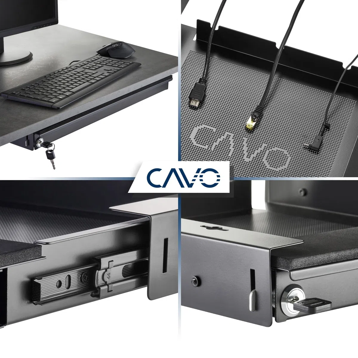 CAVO Tiroir de bureau pour ordinateur portable verrouillable 580 x 446 x 55 mm noir Tiroir de bureau pour ordinateur portable pour soubassement de SOTECH