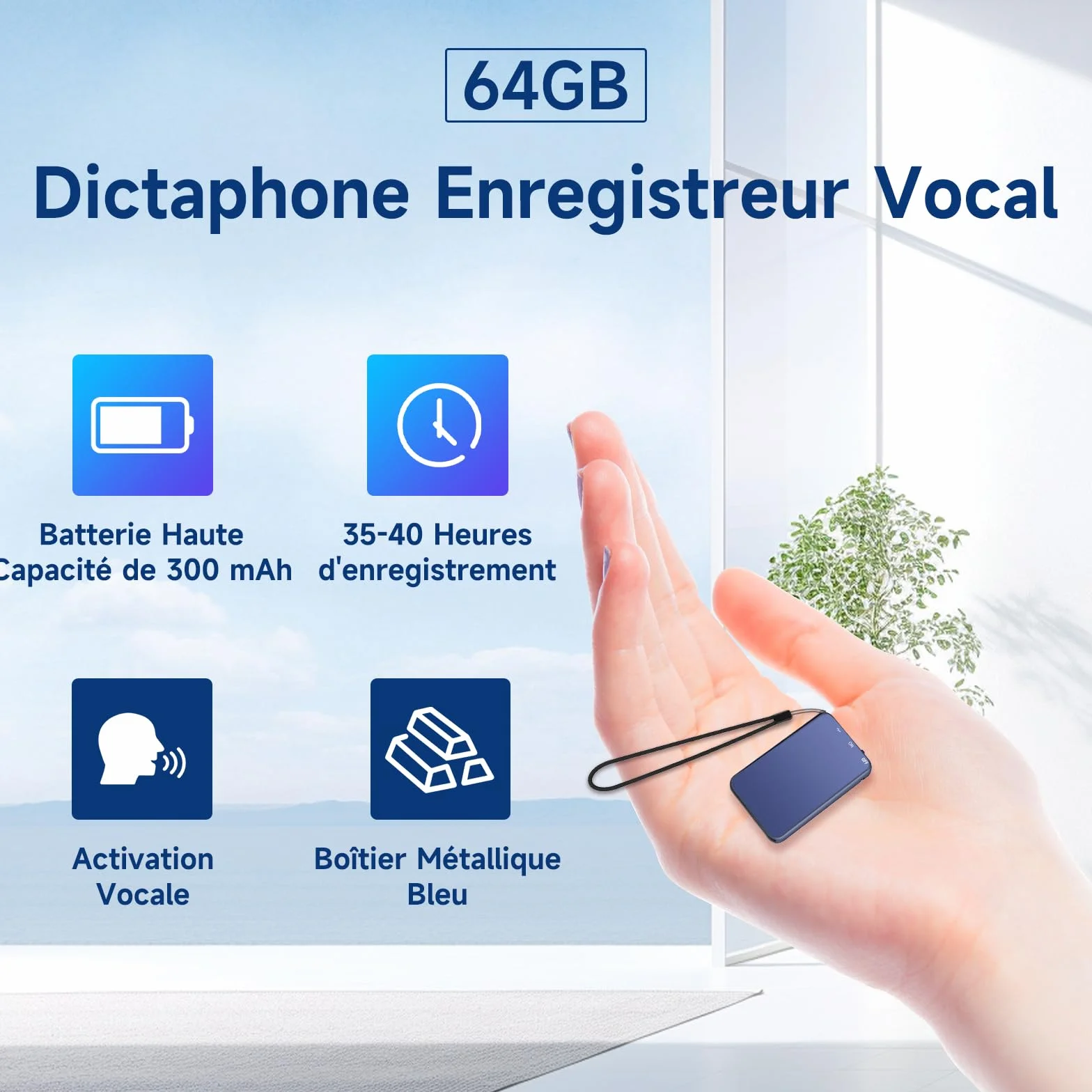 Vormooi Dictaphone Enregistreur Vocal 64Go, Numérique Autonomie 40 Heures 0,6 cm Ultra-Fin