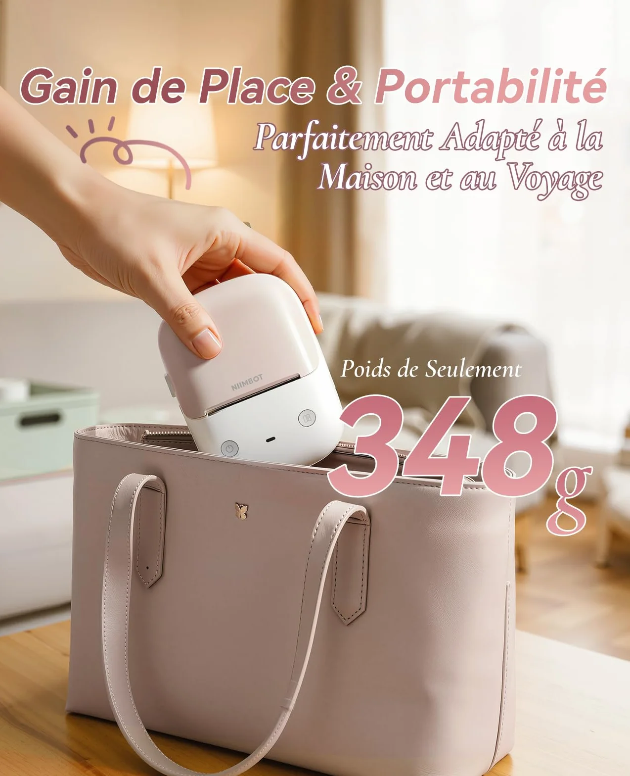 NIIMBOT B2 Étiqueteuse Portable Thermique sans Encre, Impression Hors Ligne, 50x30mm, Beige Abricot