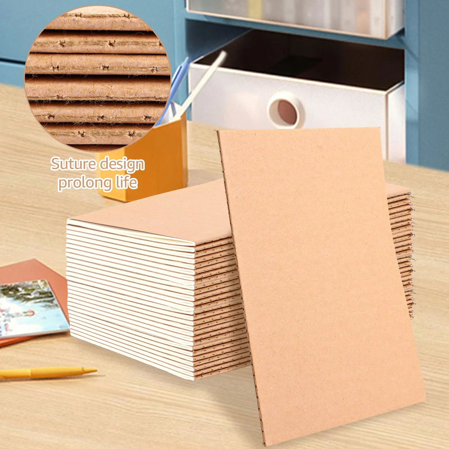 APACALI Carnet de Notes A5 30 Pcs 60 Pages Blanc avec Couverture Papier Kraft