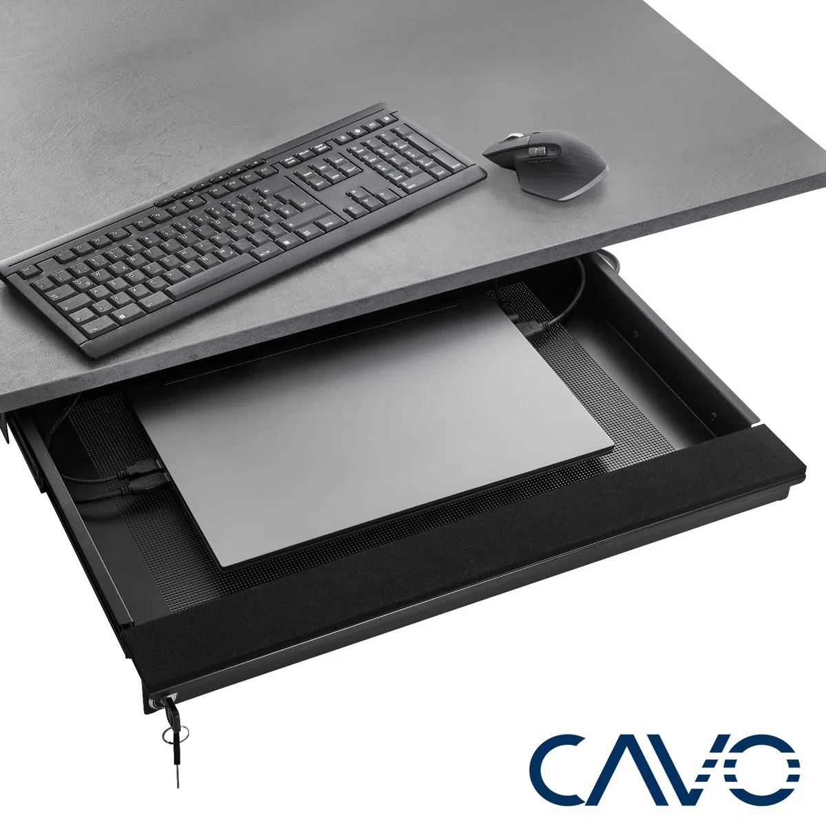 CAVO Tiroir de bureau pour ordinateur portable verrouillable 580 x 446 x 55 mm noir Tiroir de bureau pour ordinateur portable pour soubassement de SOTECH