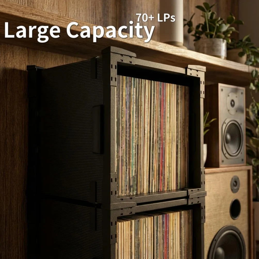 HumminGuru FlexiCube – Boîte de Rangement Empilable pour Disques Vinyles de 30,5 cm, Peut Contenir 70 Disques Vinyles | Étagère Modulaire en Vinyle et Caisse de Rangement Pliable (3 Cubes)