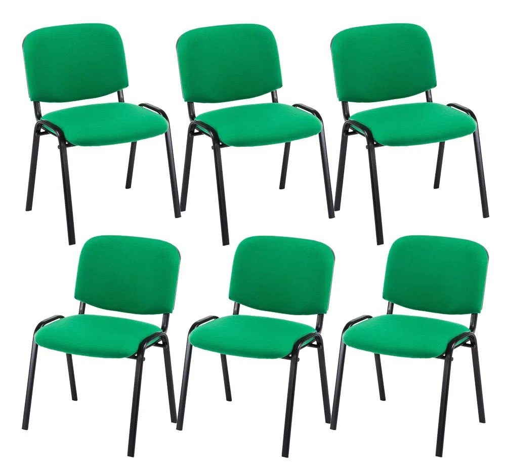 CLP Lot De 6 Chaises Visiteur Empilables Ken en Tissu I Chaises De Salle D'Attente avec Assise Et Dossier Rembourré I Pieds en Métal, Couleur:Vert