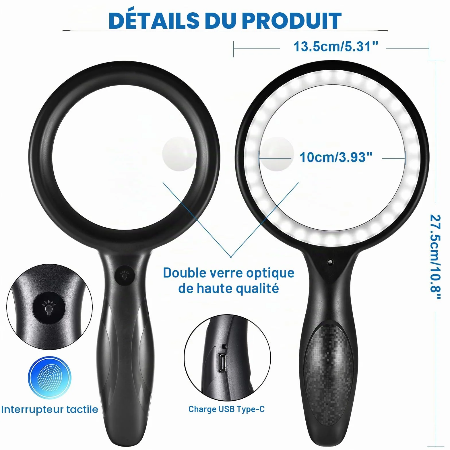 Loupe de Lecture 60X 30X 33LED USB Rechargeable avec Lumière 3 Modes