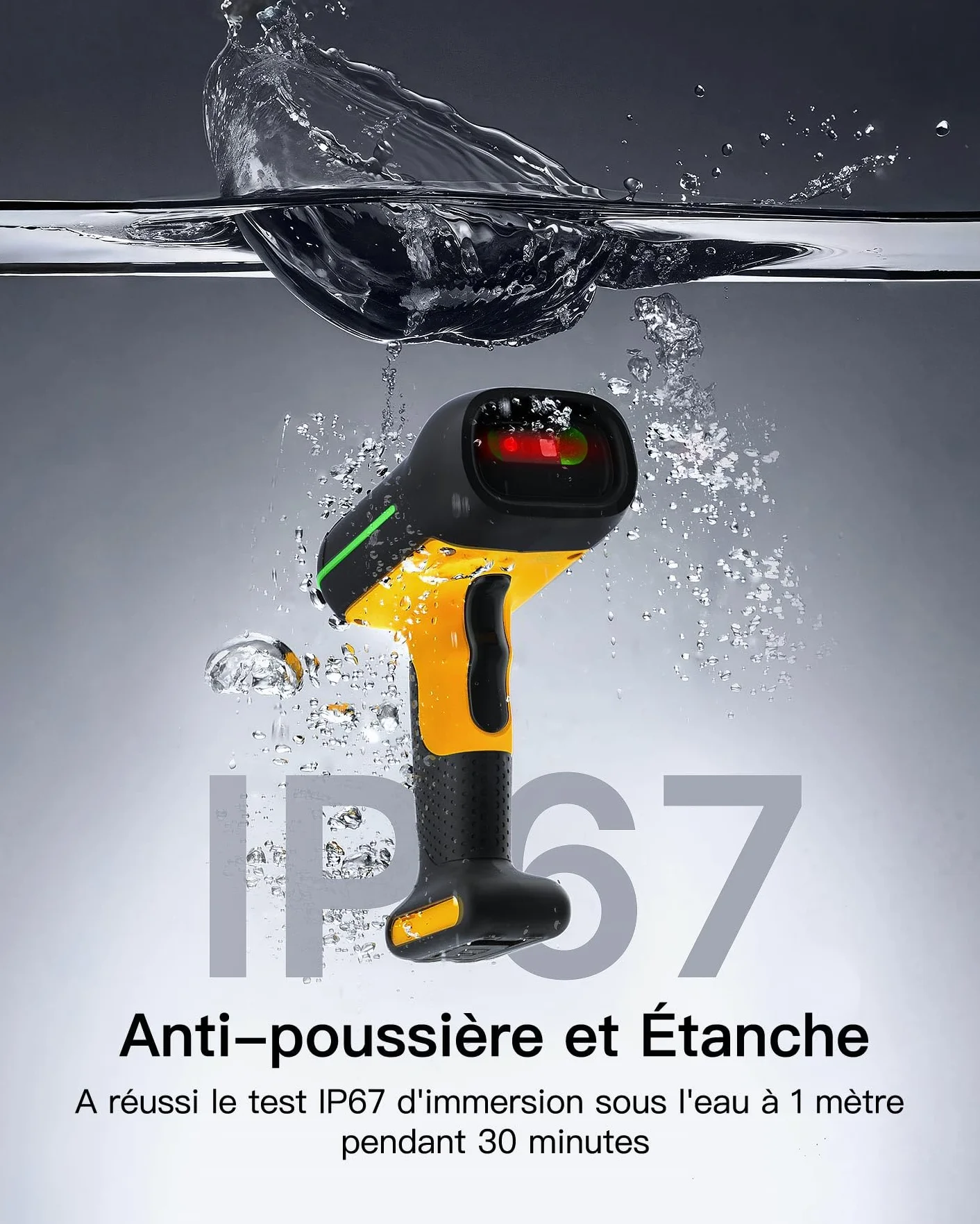 Inateck Lecteur Code Barre sans Fil 1D 2D QR IP67 2600mAh BCST-75S