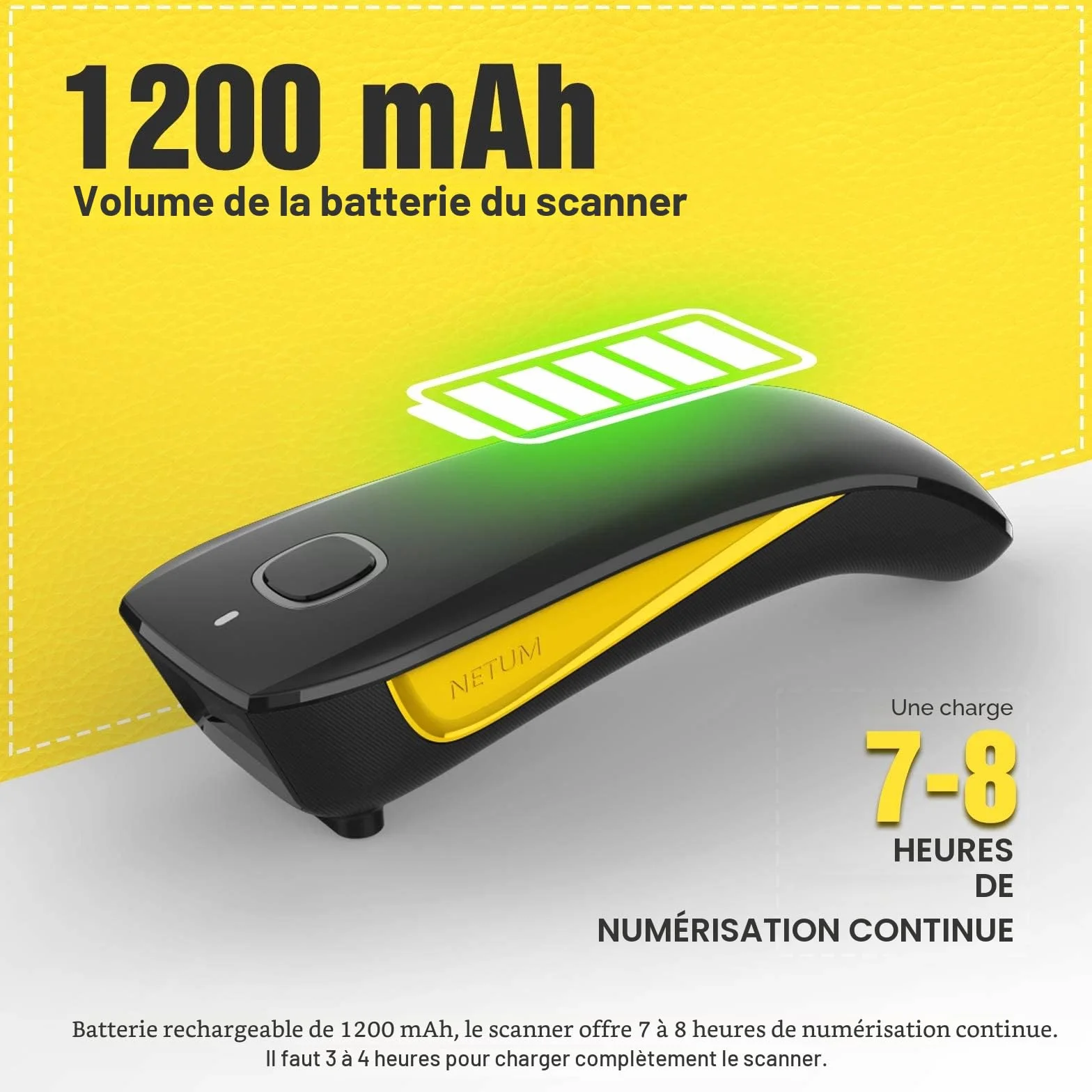 NETUM C750 Bluetooth 2D Barcode Scanner sans Fil QR pour Tablette iPhone iPad Android iOS PC POS