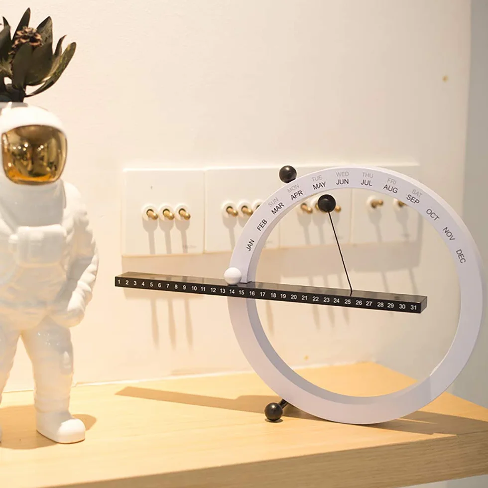 ALLOMN Horloge Murale Calendrier de Bureau Créatif Calendrier à Boule Magnétique Perpétuel Manuel Trois Supports Stables (Blanc)
