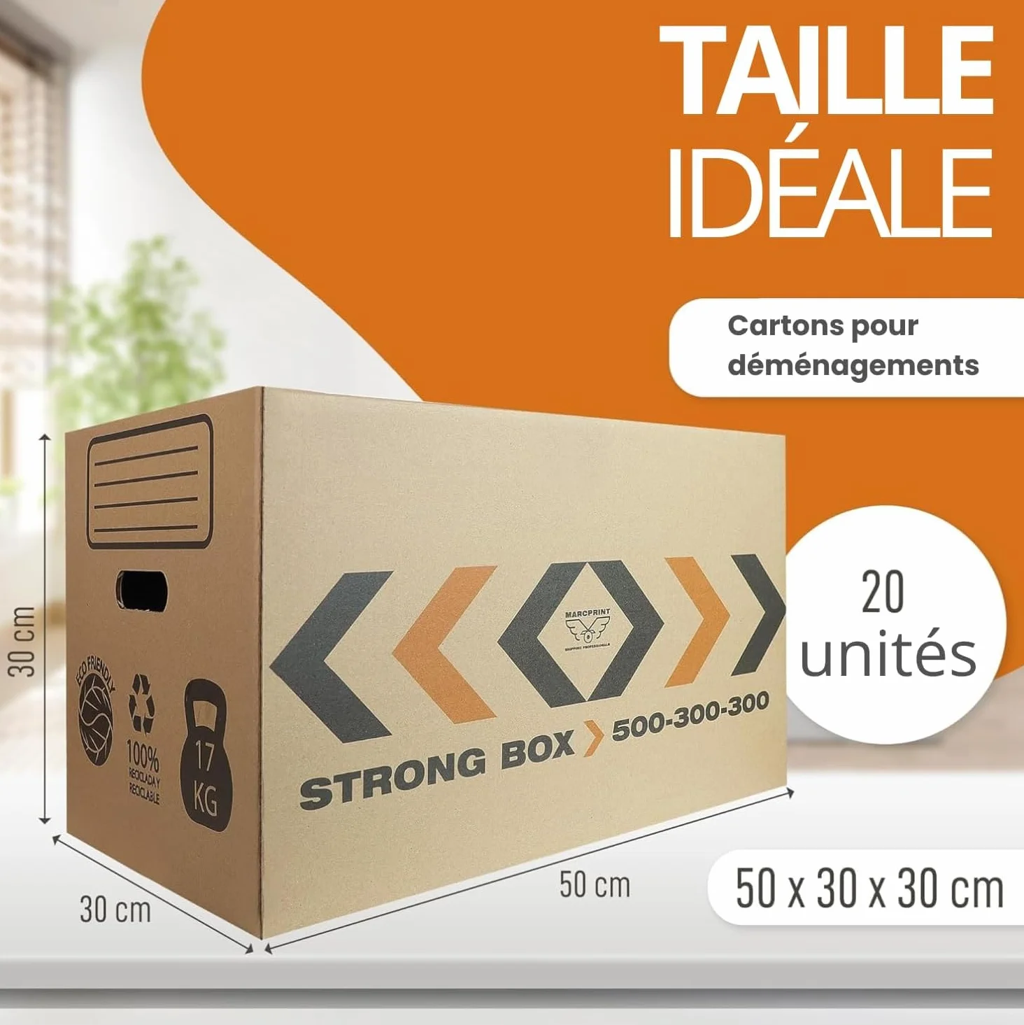 Cartons de déménagement renforcés 50x30x30 cm Certifié FSC Lot de 20