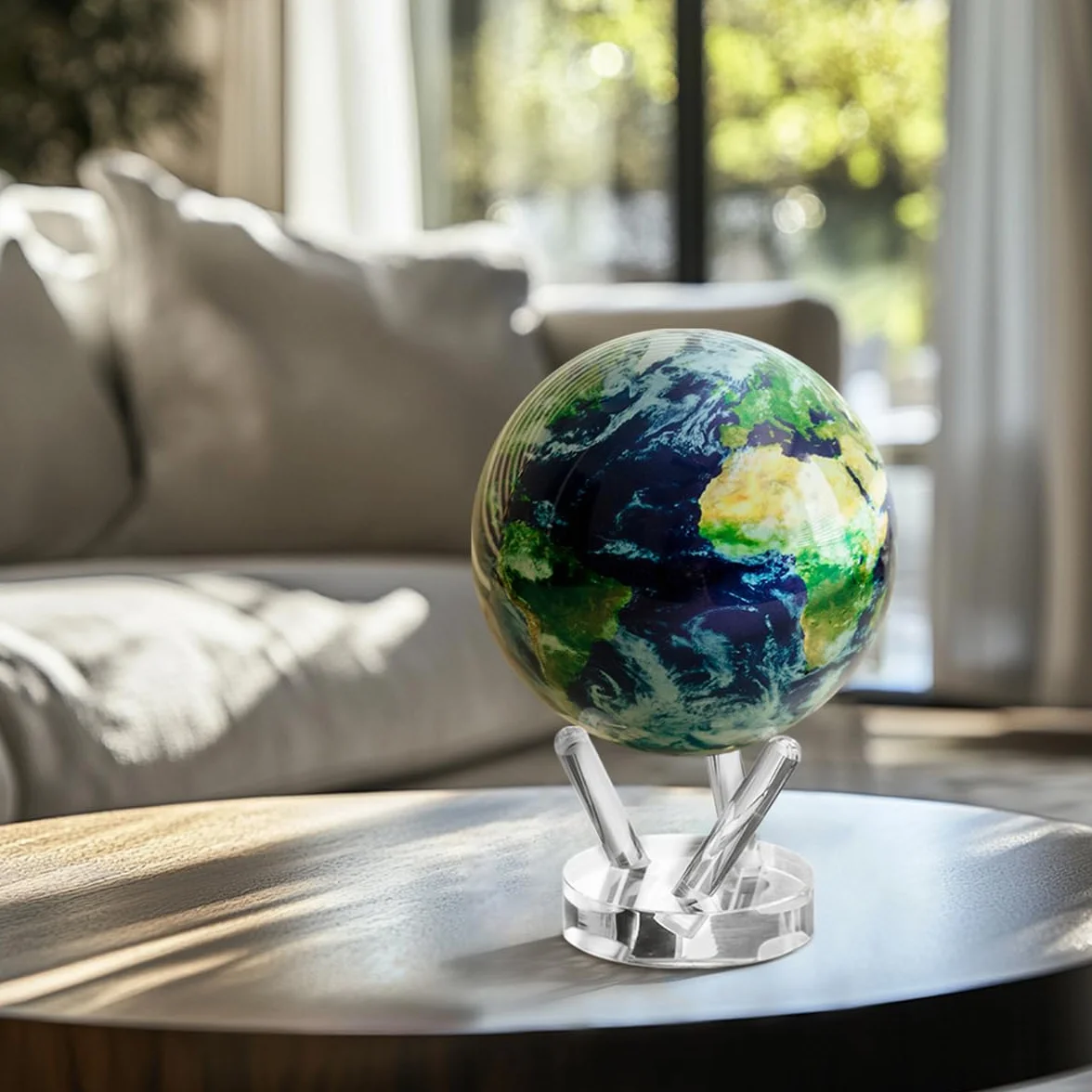 Globe MOVA Terre avec Nuages – 11,5 cm, Globe Auto-Rotatif avec Lumière | Mouvement Silencieux, Sans Piles ni Câbles | Décoration Unique de Bureau ou Cadeau pour Passionnés de l’Espace