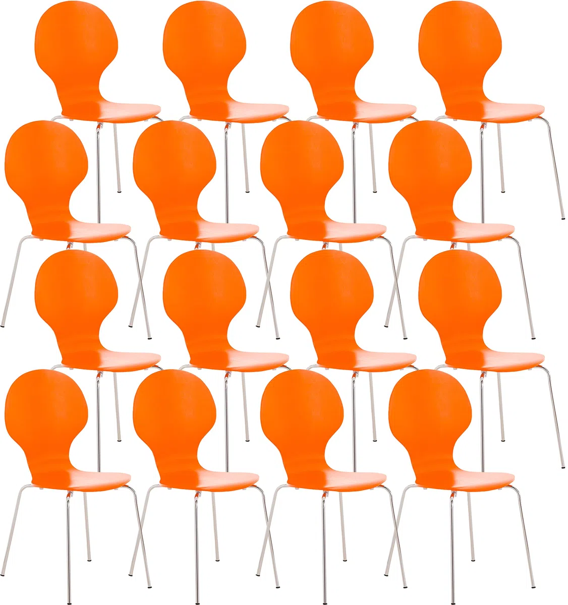 CLP Lot de 16 Chaises Empilables Robustes Diego I Chaise Empilable en Bois avec Dossier I Siège Ergonomique Confortable I Hauteur Assise 45 cm, Couleur:Orange