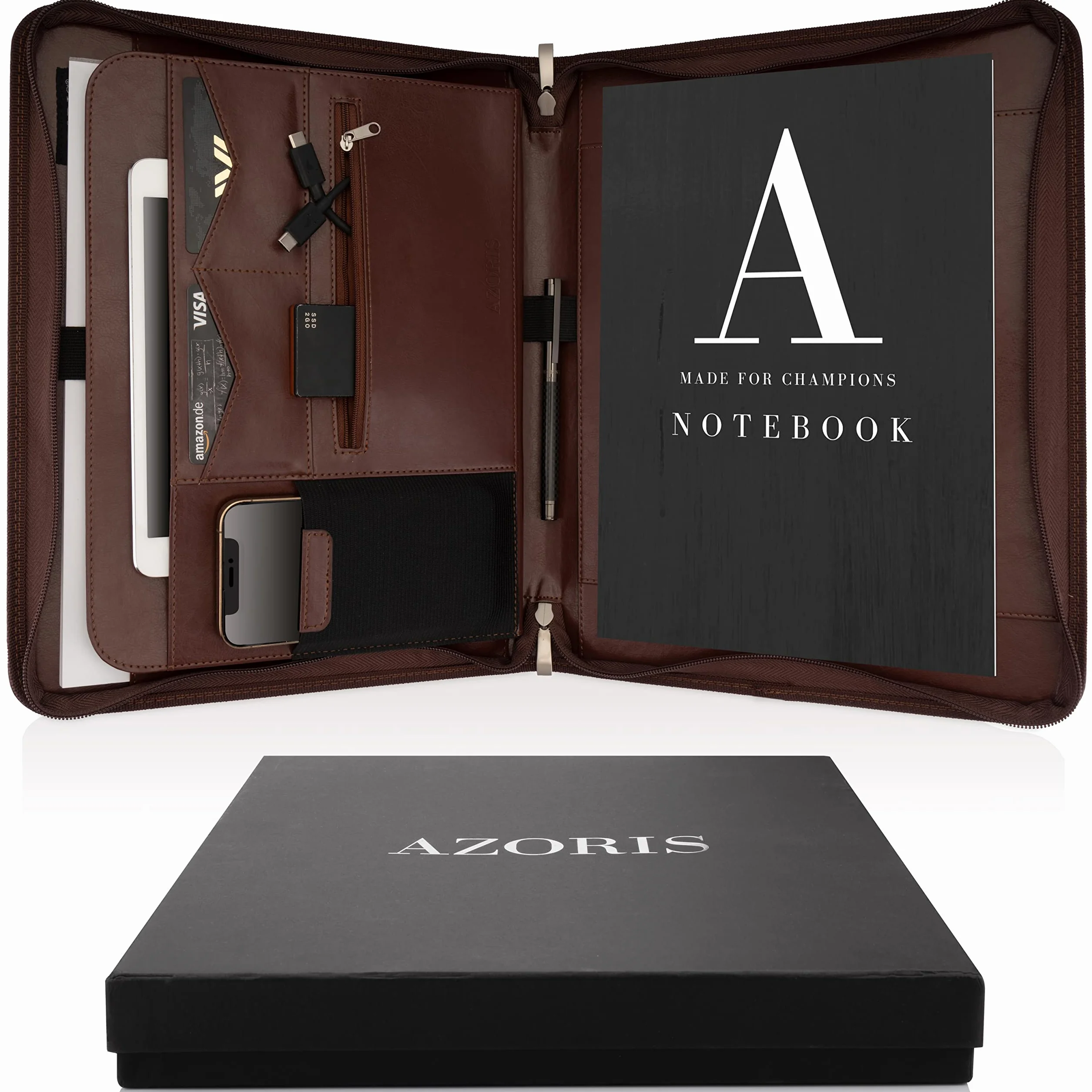 Classeur A4 Premium cuir synthétique double fermeture éclair compartiment 13 pouces tablette iPad professionnel conférence