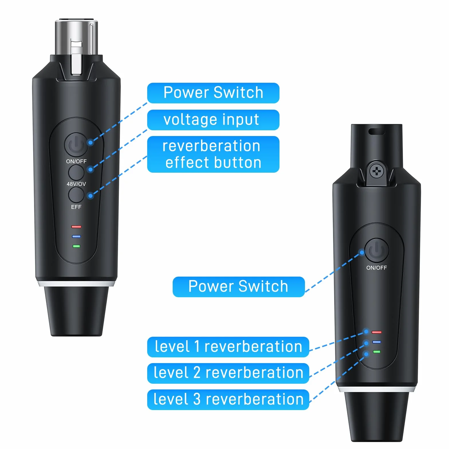 Microphone sans fil XLR 2,4 GHz émetteur récepteur 1 à 1 pour microphone dynamique et à condensateur 50-100 m