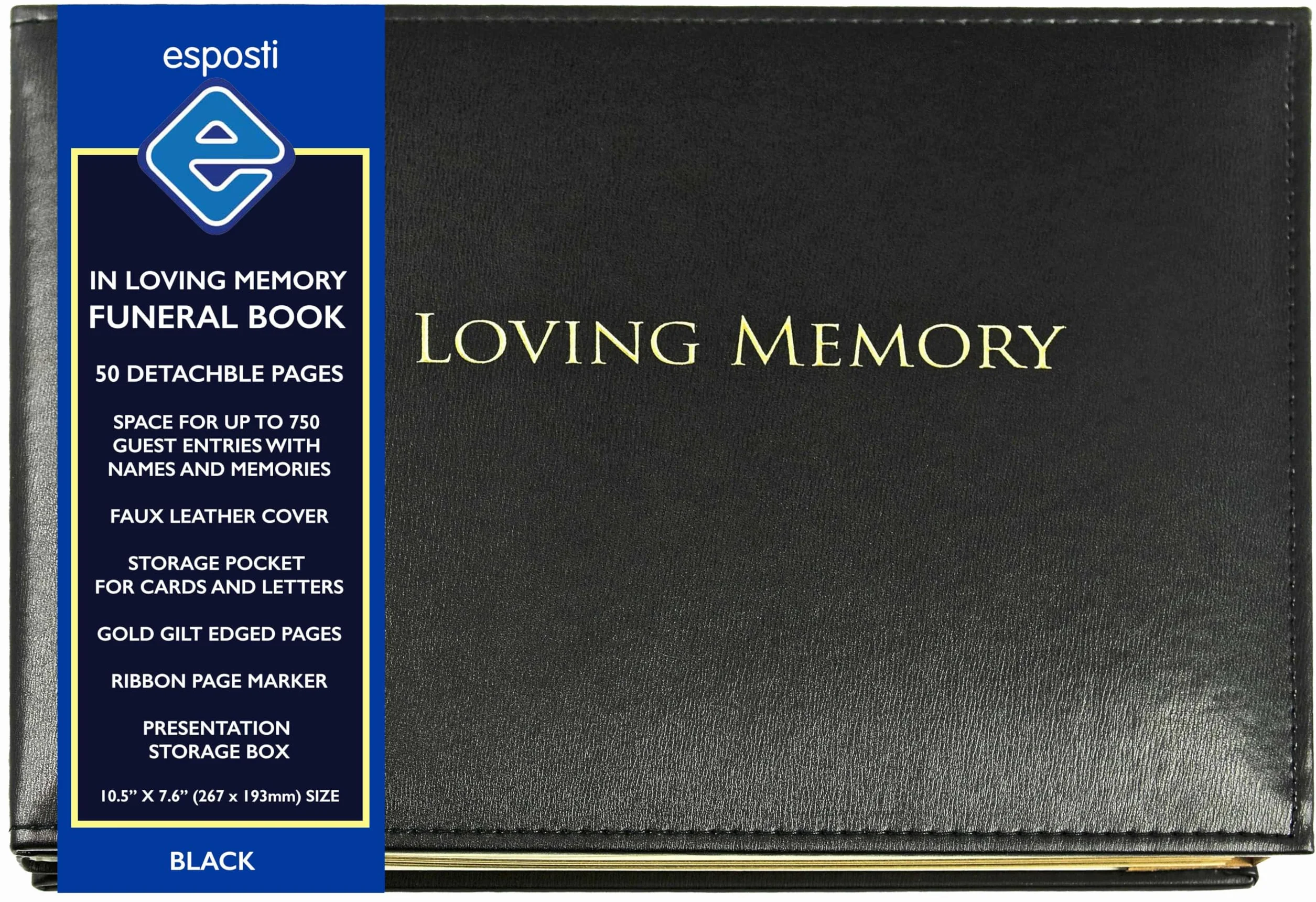 Livre de Condoléances In Loving Memory Feuilles en Vrac Registre Invités Funérailles Présentation en boîte Noir 26.5cm x 19.5cm x 3.1cm