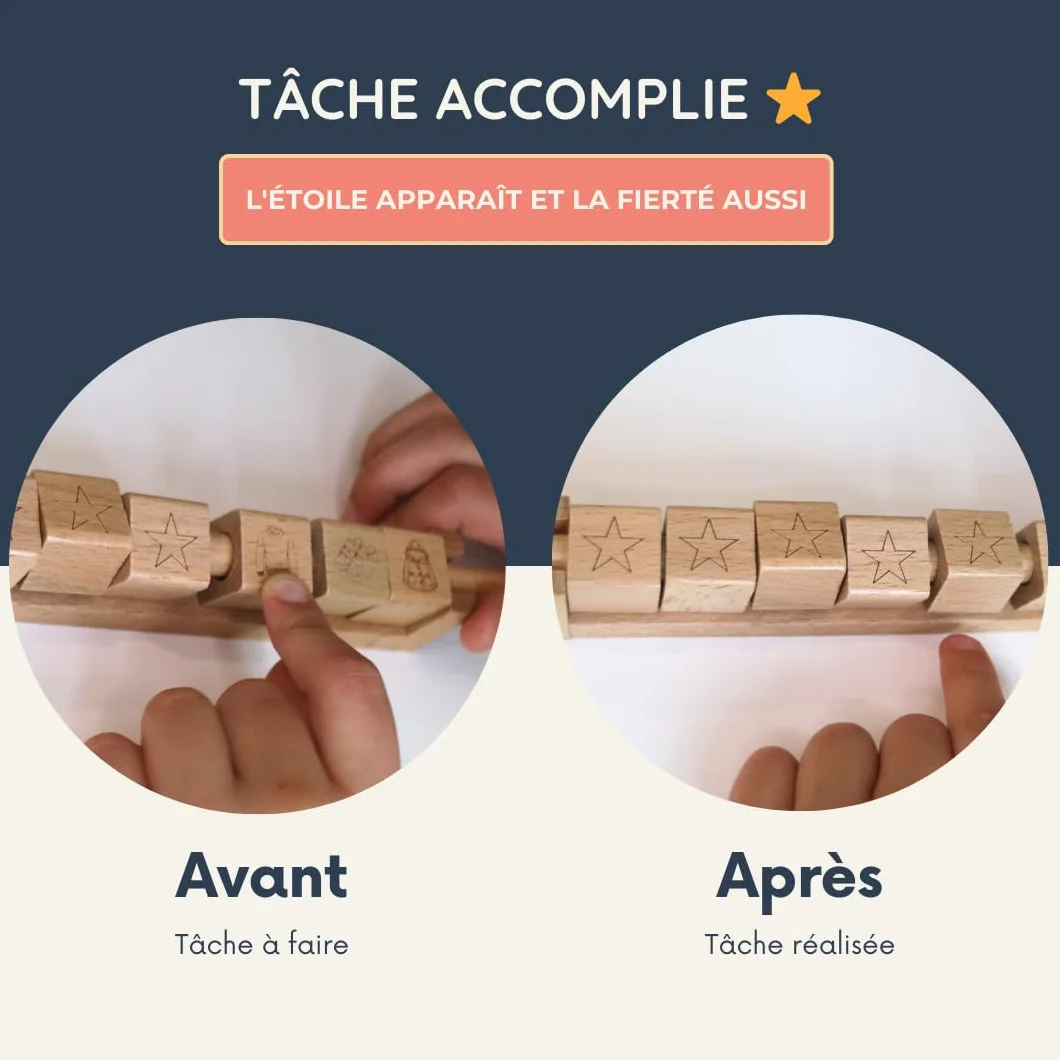 Cubes Routine Enfant Matin & Soir, Tableau Visuel 22 Cubes Pivotants en Bois, Autonomie TDAH/TSA