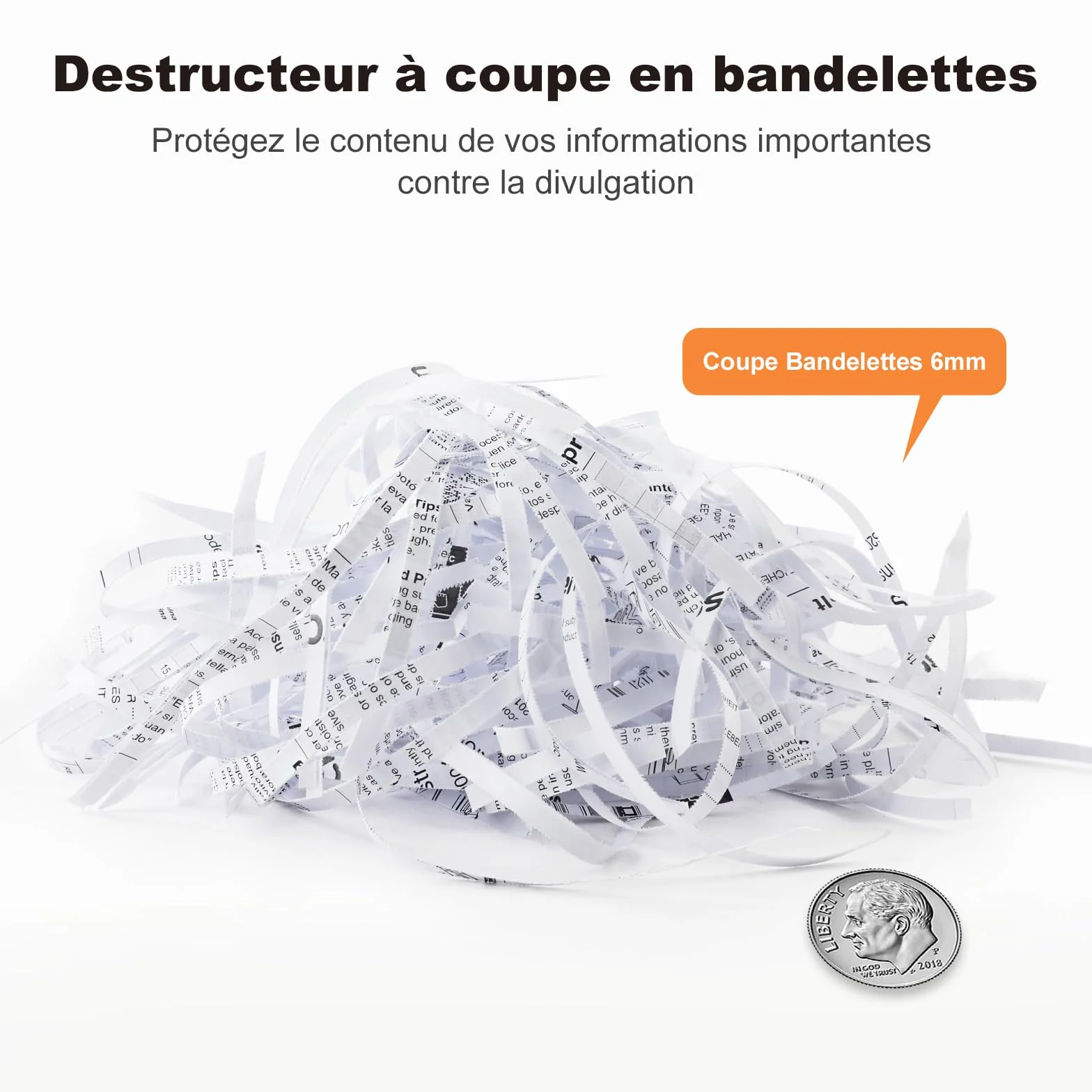 Bonsaii Destructeur de Documents 6 Feuilles Coupe en Bande 6mm S119-A