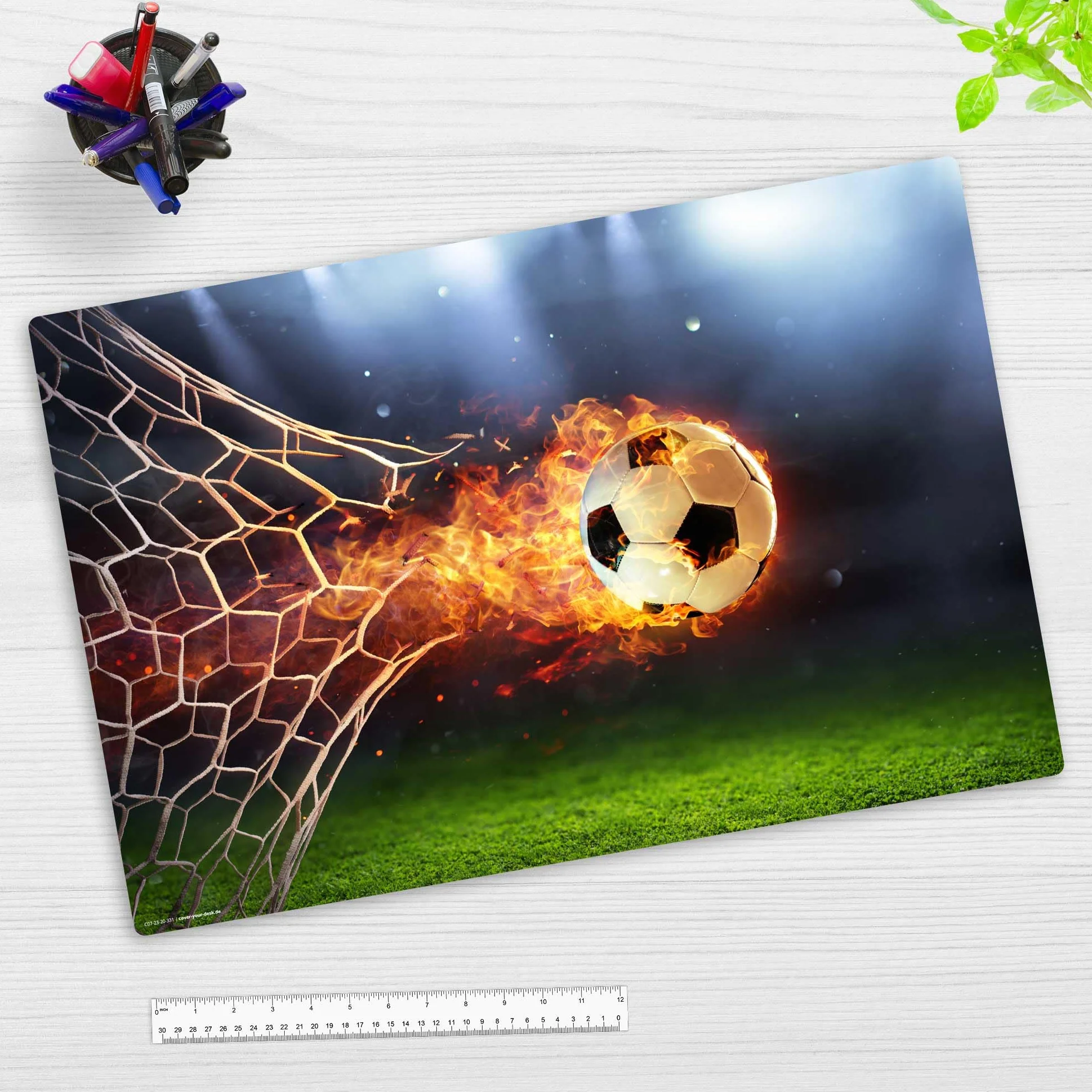 Sous-main effaçable enfants ballon football flamboyant queue feu 60 x 40 cm vinyle Allemagne
