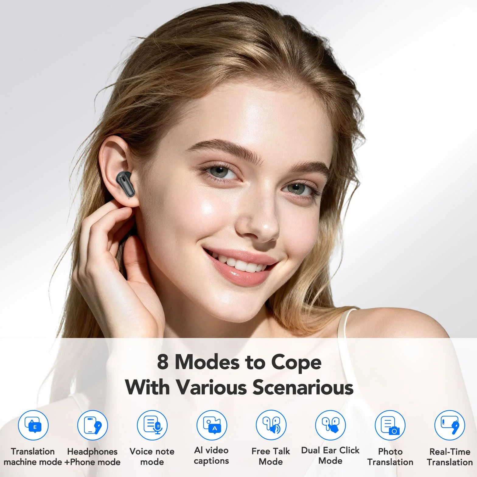 Écouteurs Traduction Instantané 134 Langues Bluetooth Sans Fil avec Écran Tactile Noir