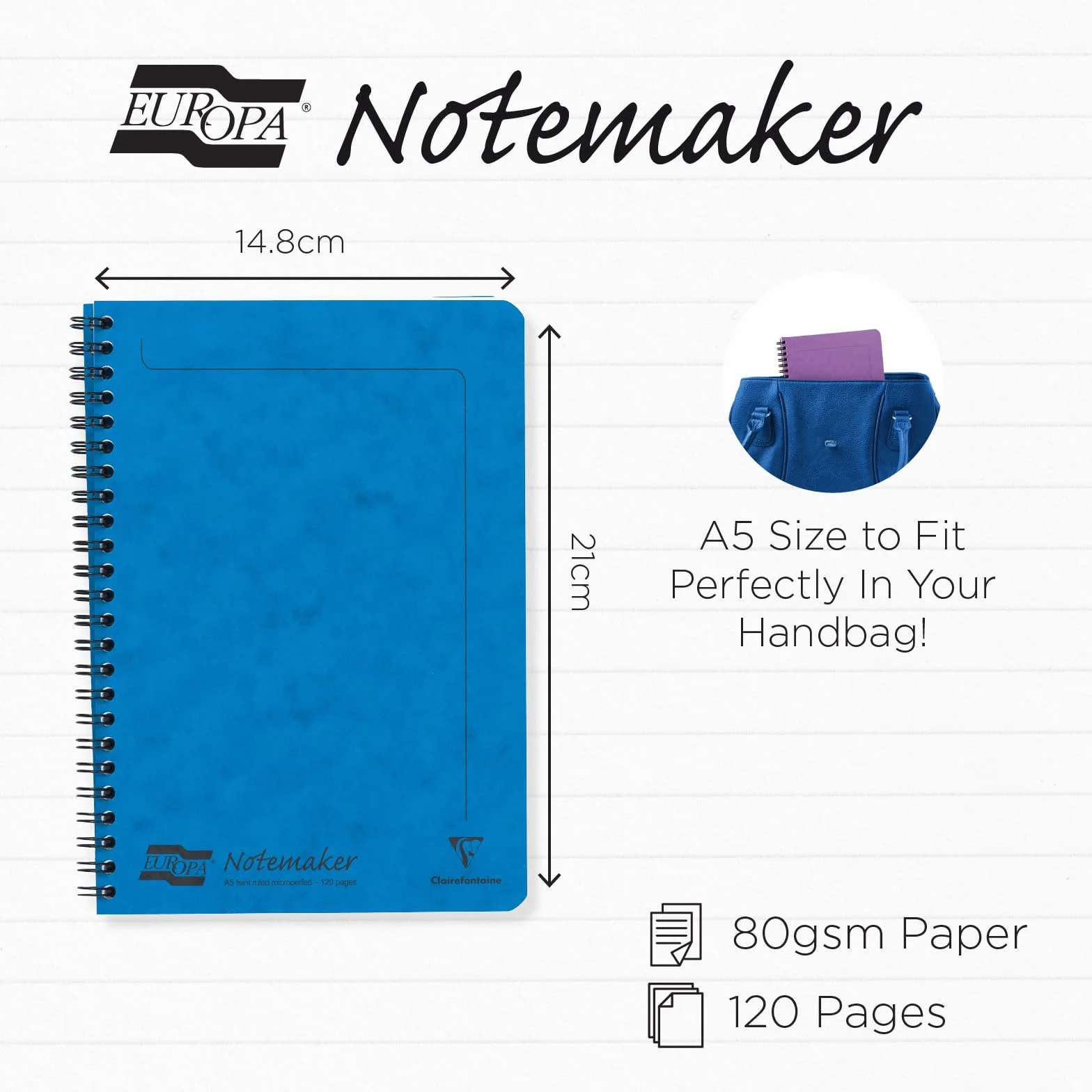 Clairefontaine 4850Z Cahiers à Spirale Notemakers Europa A5 14,8x21 cm 120 Pages Détachables Lignées Papier 90 g